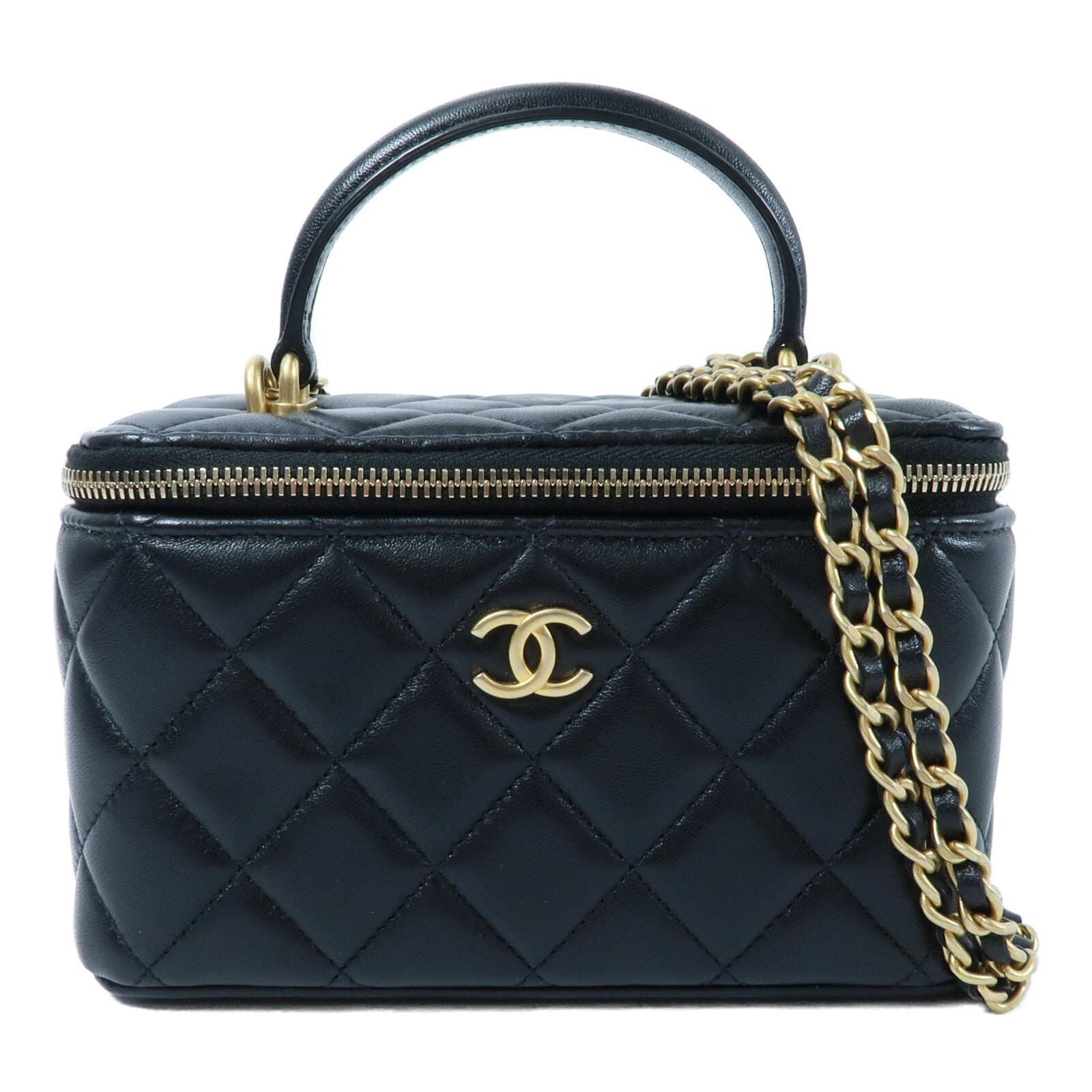 CHANEL 羊皮皮革Vanity Case鏈帶手挽肩背兩用袋