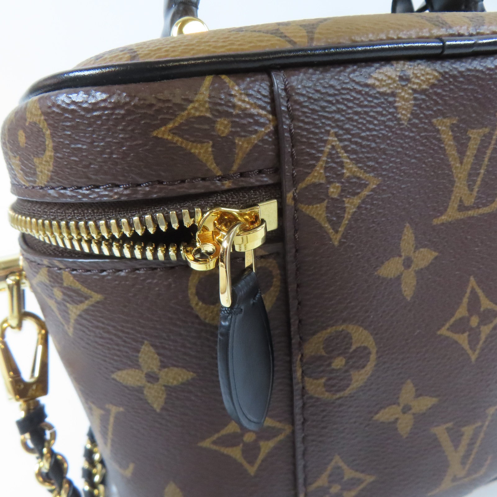 LOUIS VUITTON Monogram Vanity PM金扣鏈帶手挽肩背兩用袋啡色
