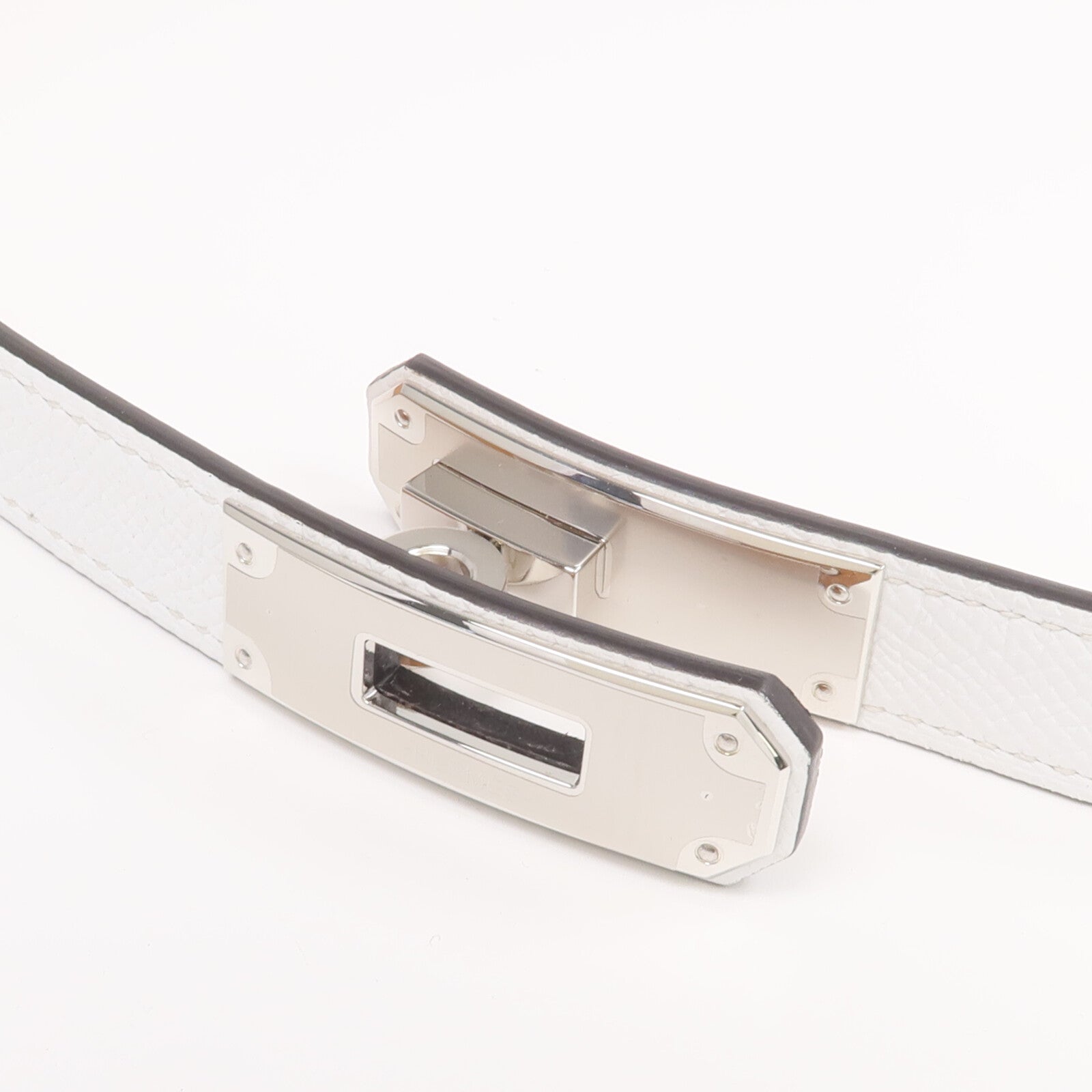 HERMES Epsom皮革Kelly 18 Belt銀扣皮帶Blanc