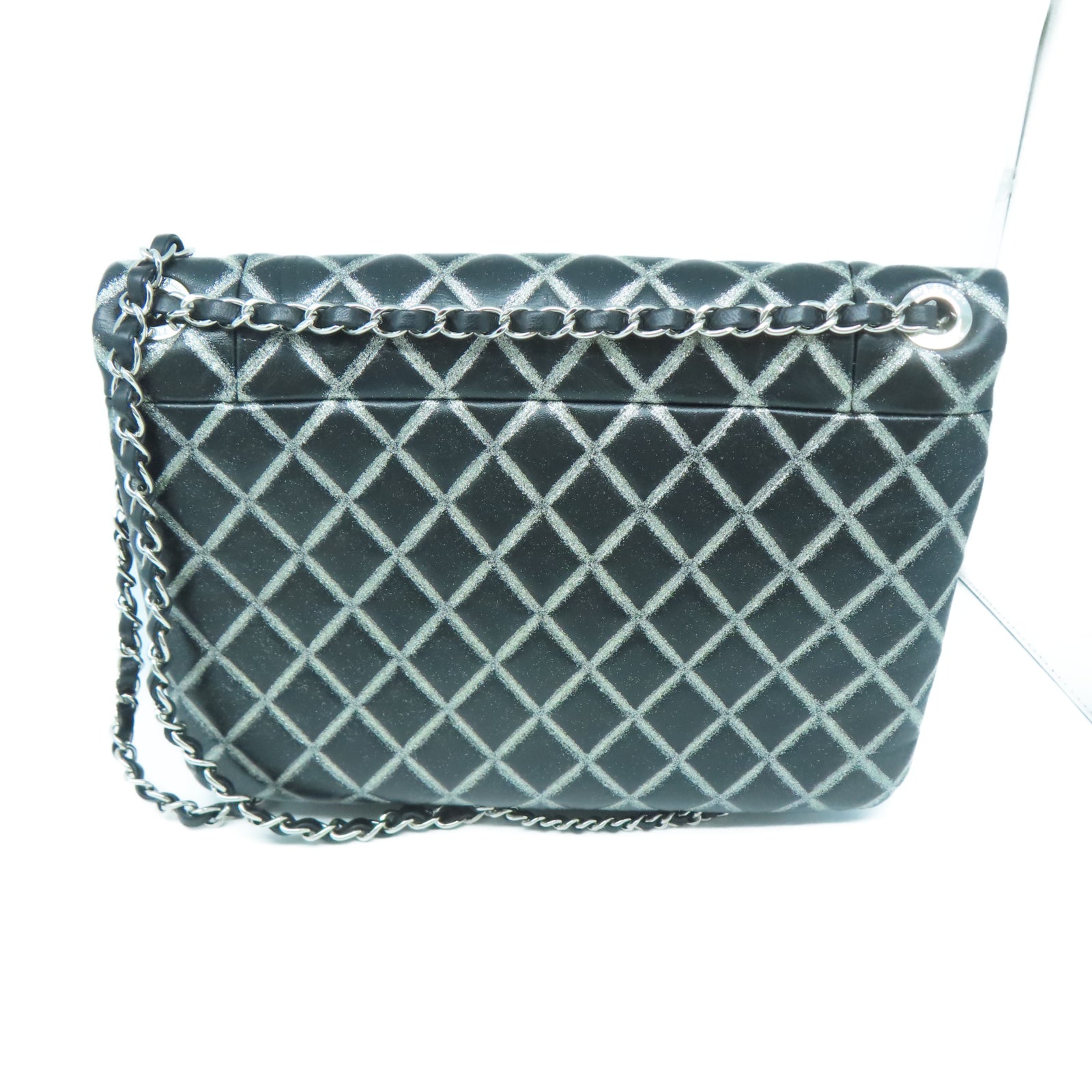 CHANEL **【清倉大減價】菱格牛皮皮革Chain Shoulder銀扣鏈帶肩背袋黑色
