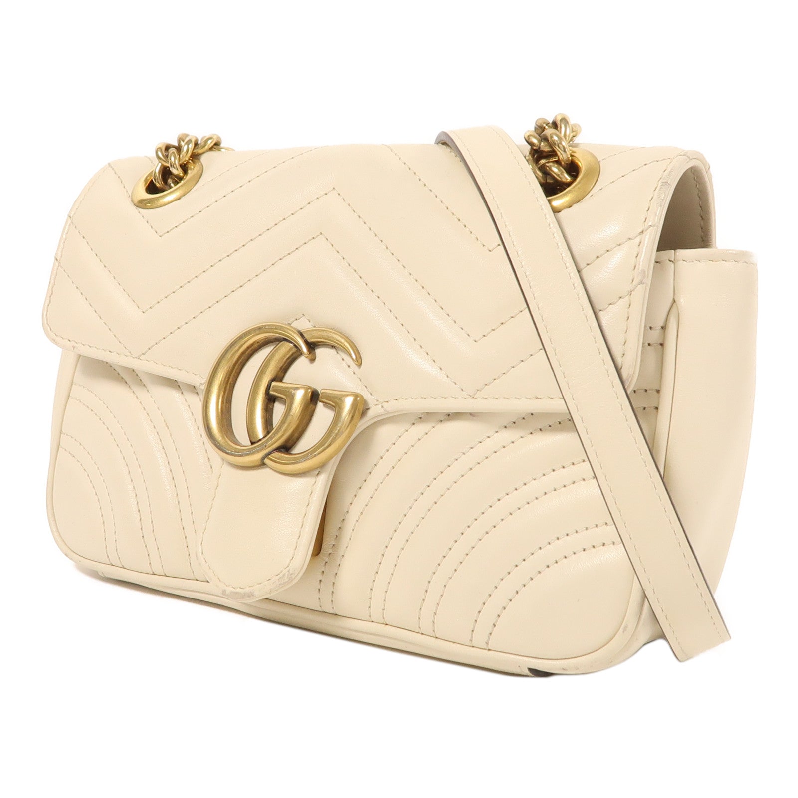 GUCCI 牛皮皮革GG Marmont金扣鏈帶肩背袋