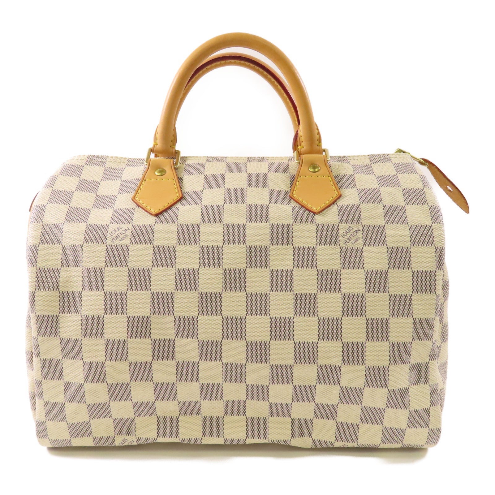 LOUIS VUITTON Damier Azur Speedy 30金扣手挽袋白色