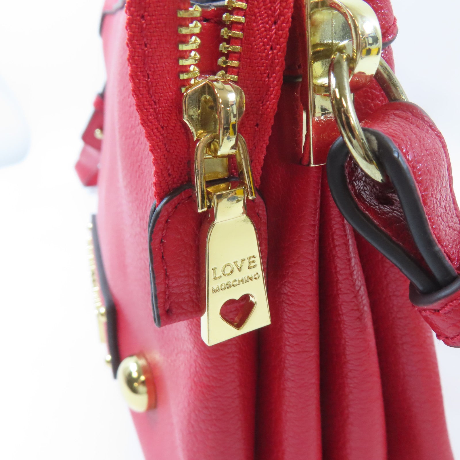 MOSCHINO 皮革Shoulder Bag金扣肩背袋紅色