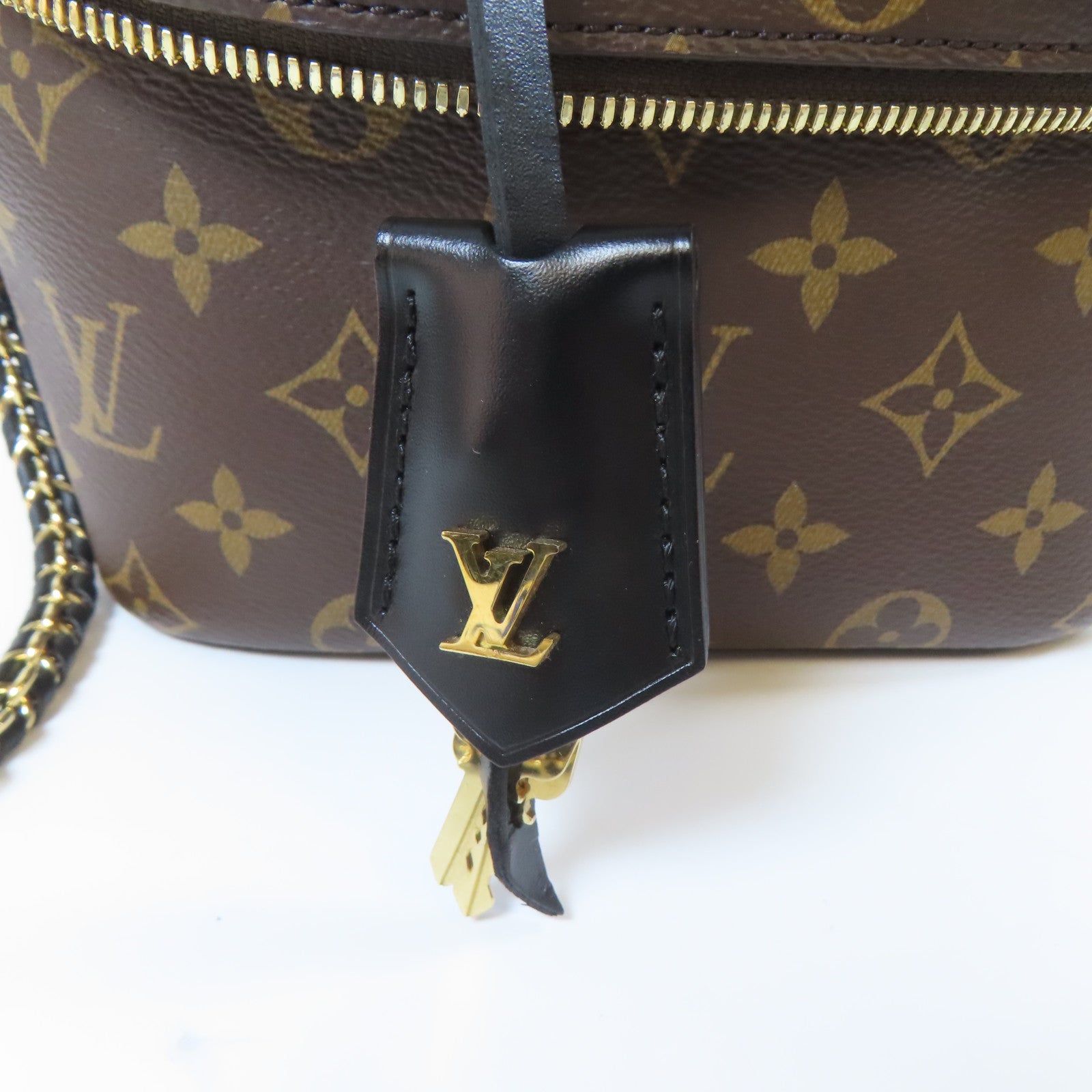LOUIS VUITTON Monogram Vanity PM金扣鏈帶手挽肩背兩用袋啡色