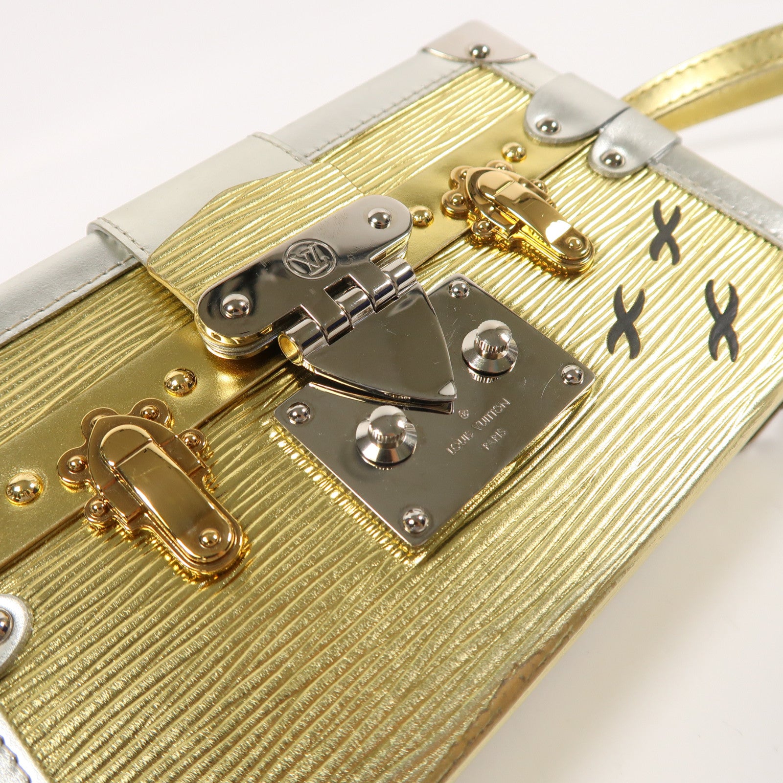 LOUIS VUITTON Epi/金屬Petite Malle金扣/銀扣肩背袋金色