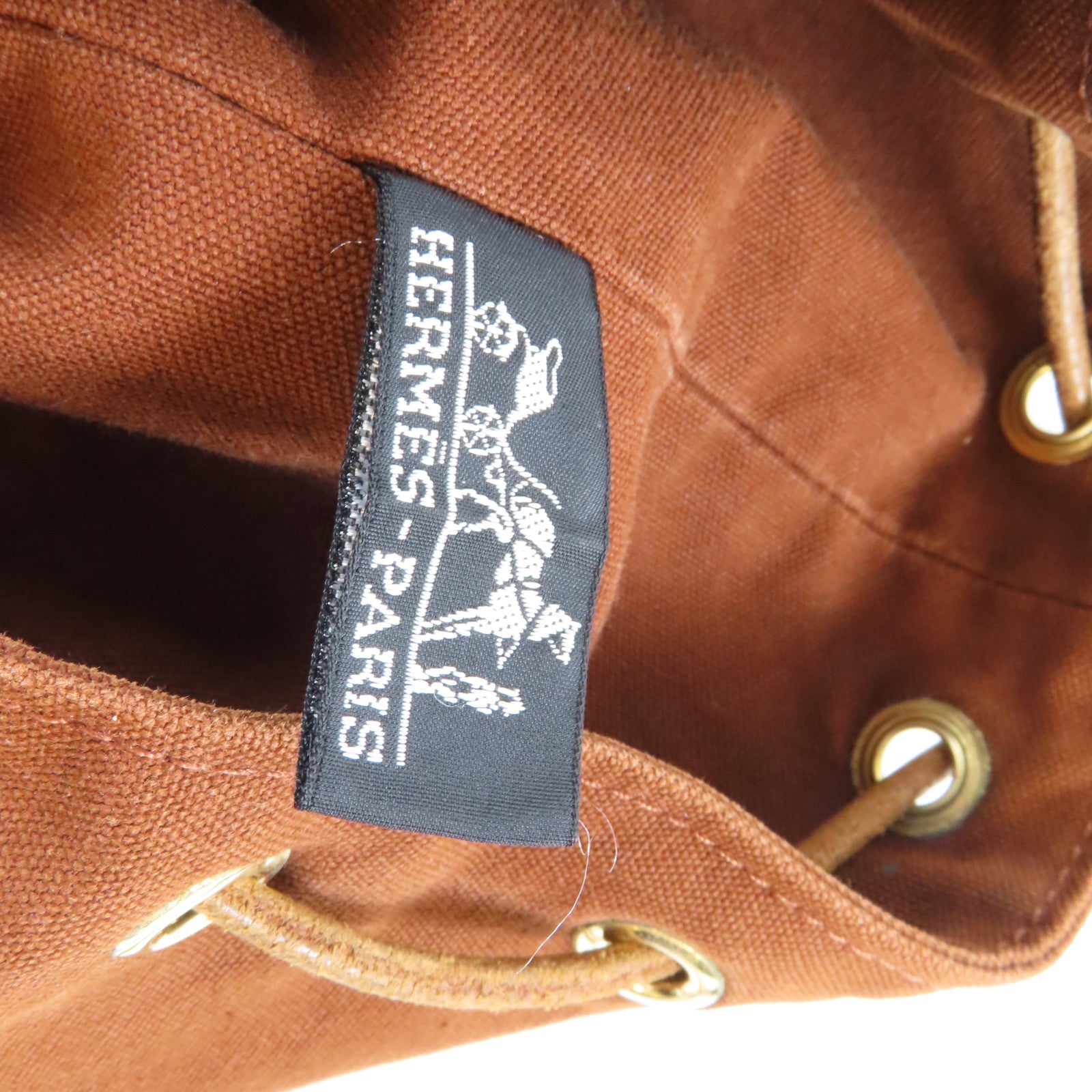 HERMES 【激減優惠】帆布Shoulder Bag金扣肩背袋啡色