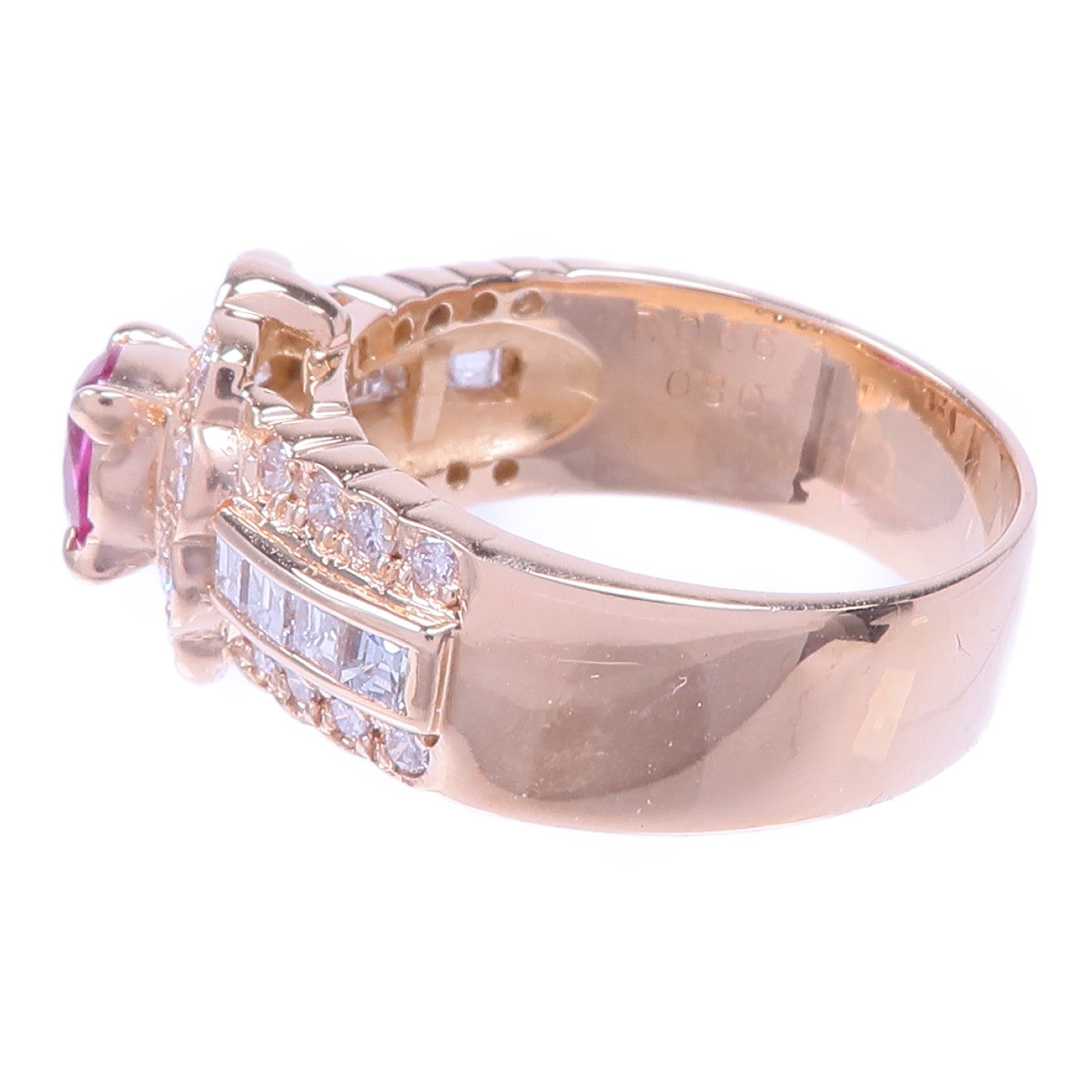 JEWELRY 【激減優惠】18K黃金Ruby Diamond Ring紅寶石/鑽石戒指US#5.5