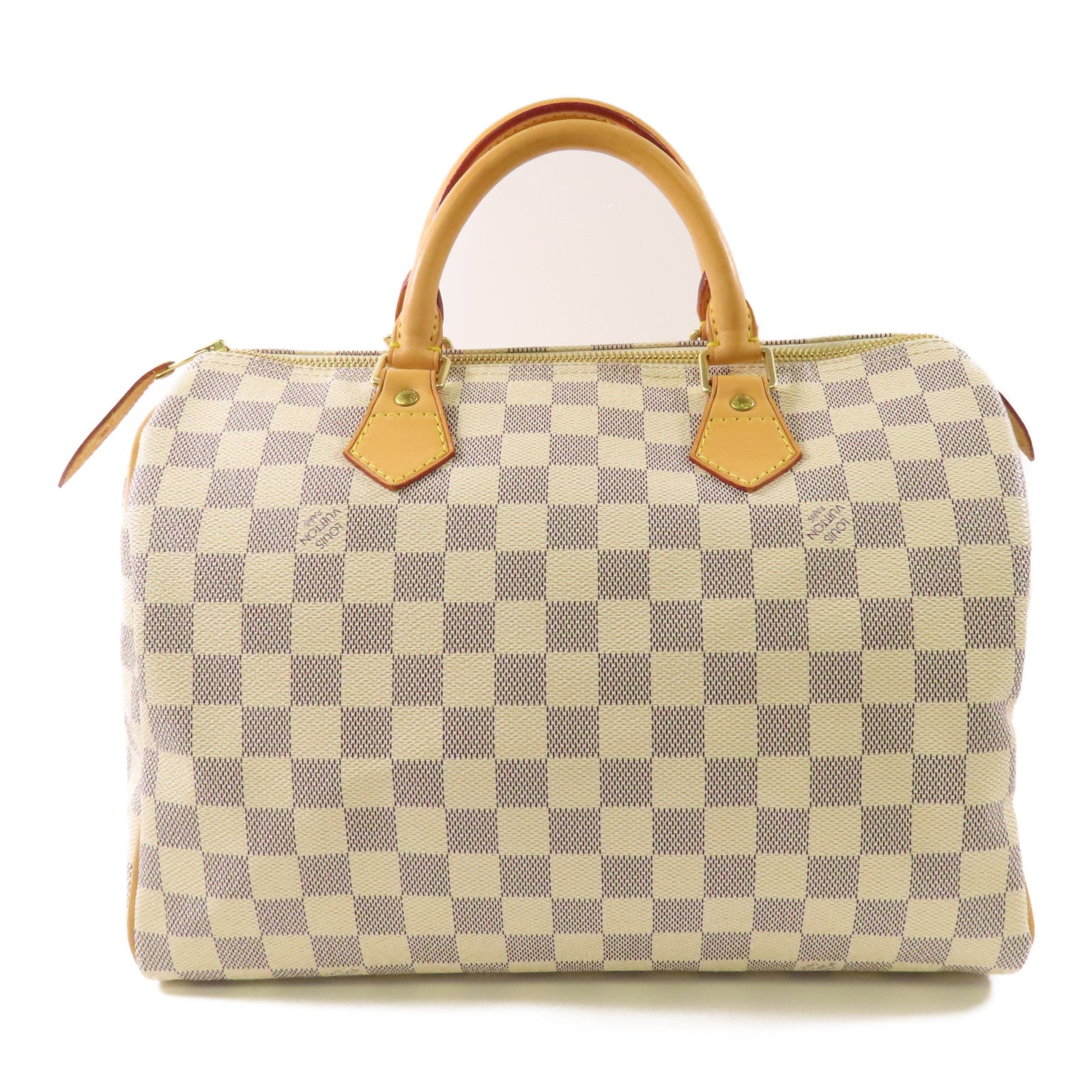 LOUIS VUITTON Damier Azur Speedy 30金扣手挽袋白色