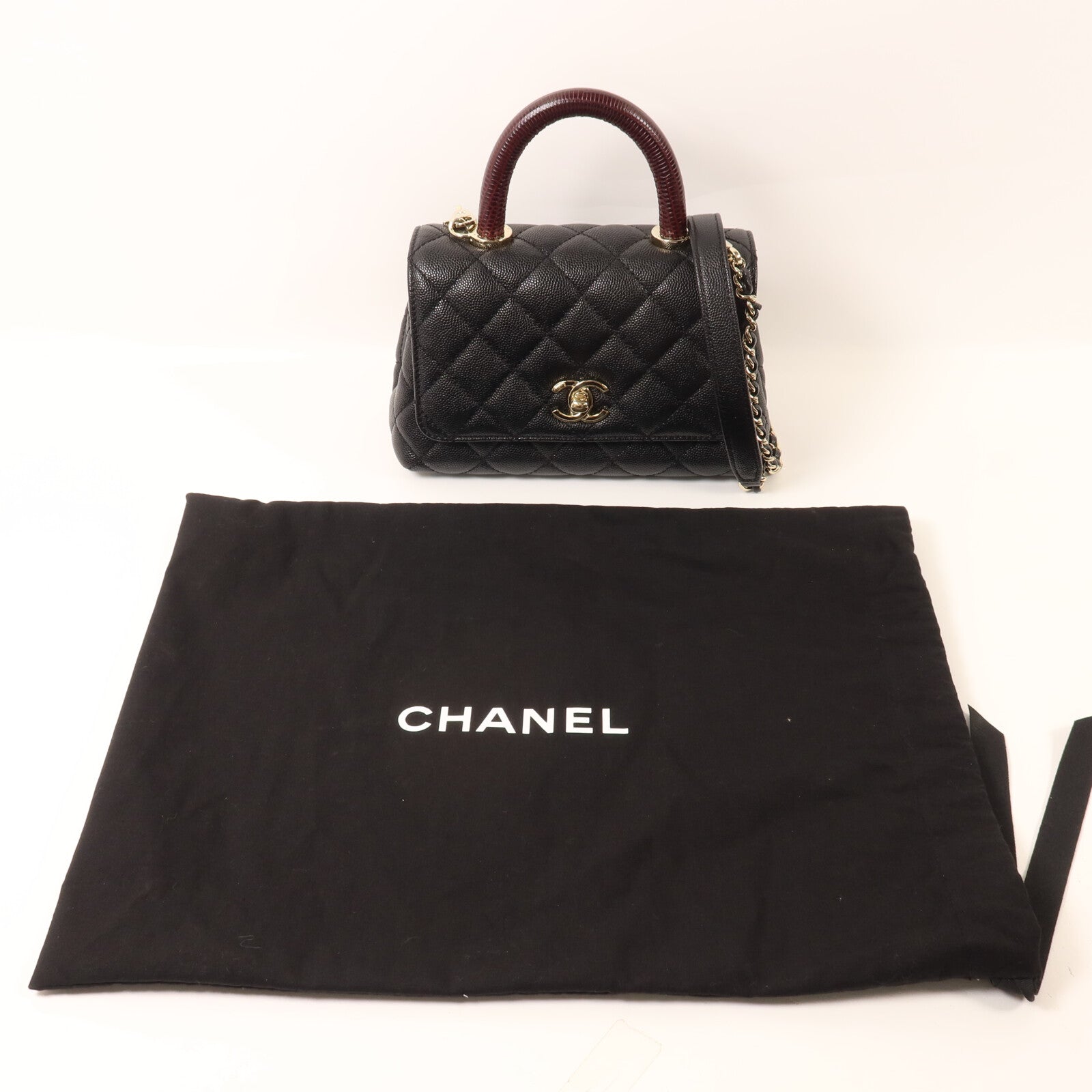 CHANEL 牛皮皮革Mini Coco Handle鏈帶手挽肩背兩用袋