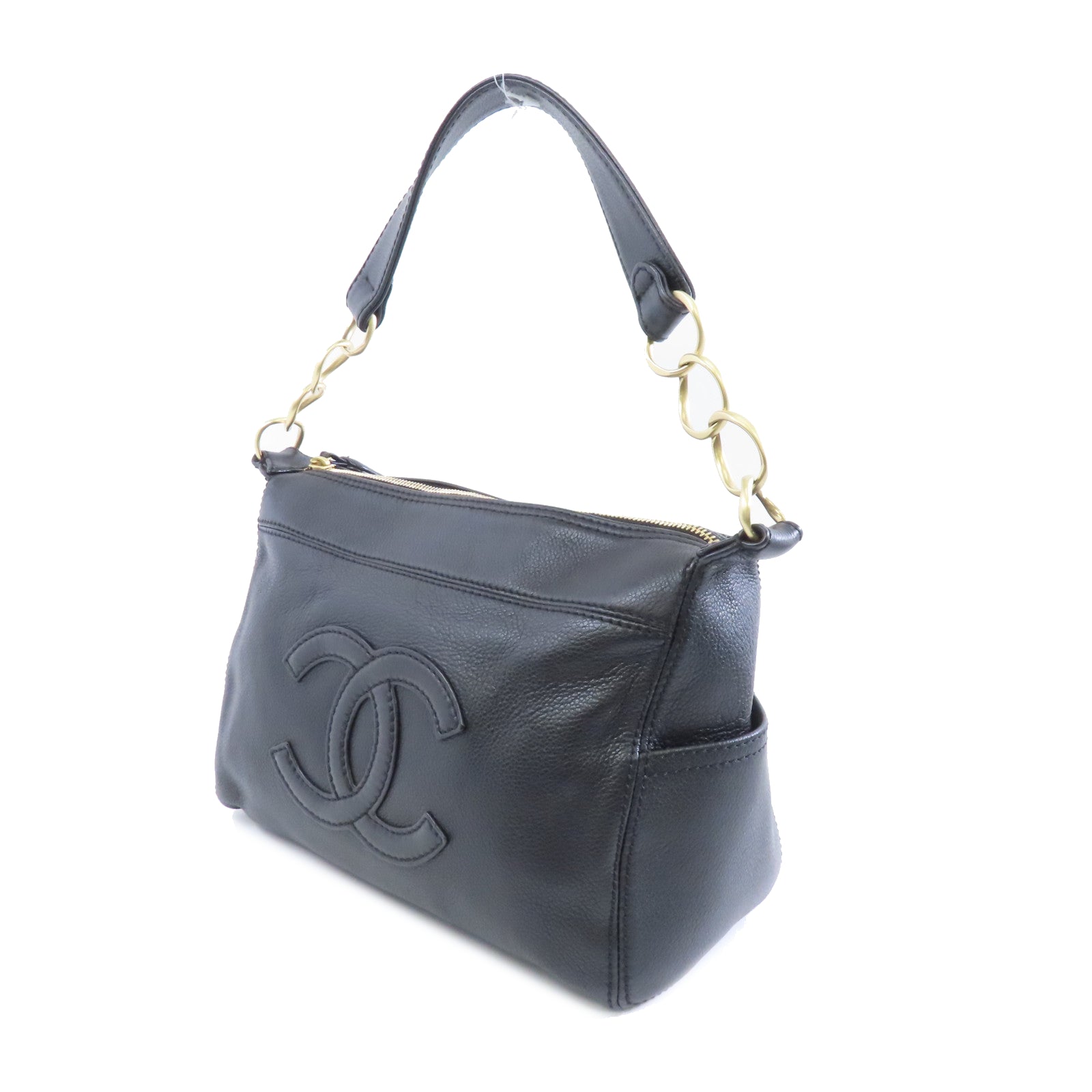 CHANEL 牛皮皮革Shoulder Bag金扣肩背袋黑色