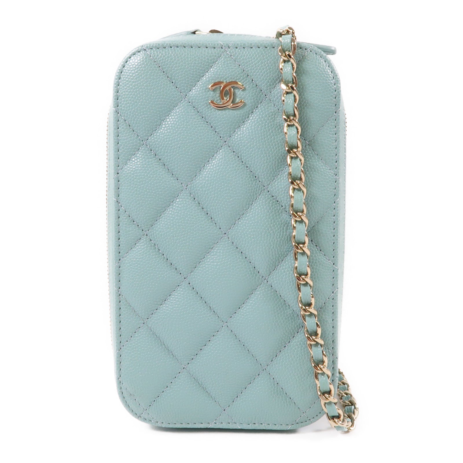 CHANEL 牛皮皮革Phone Bag金扣鏈帶肩背袋綠色