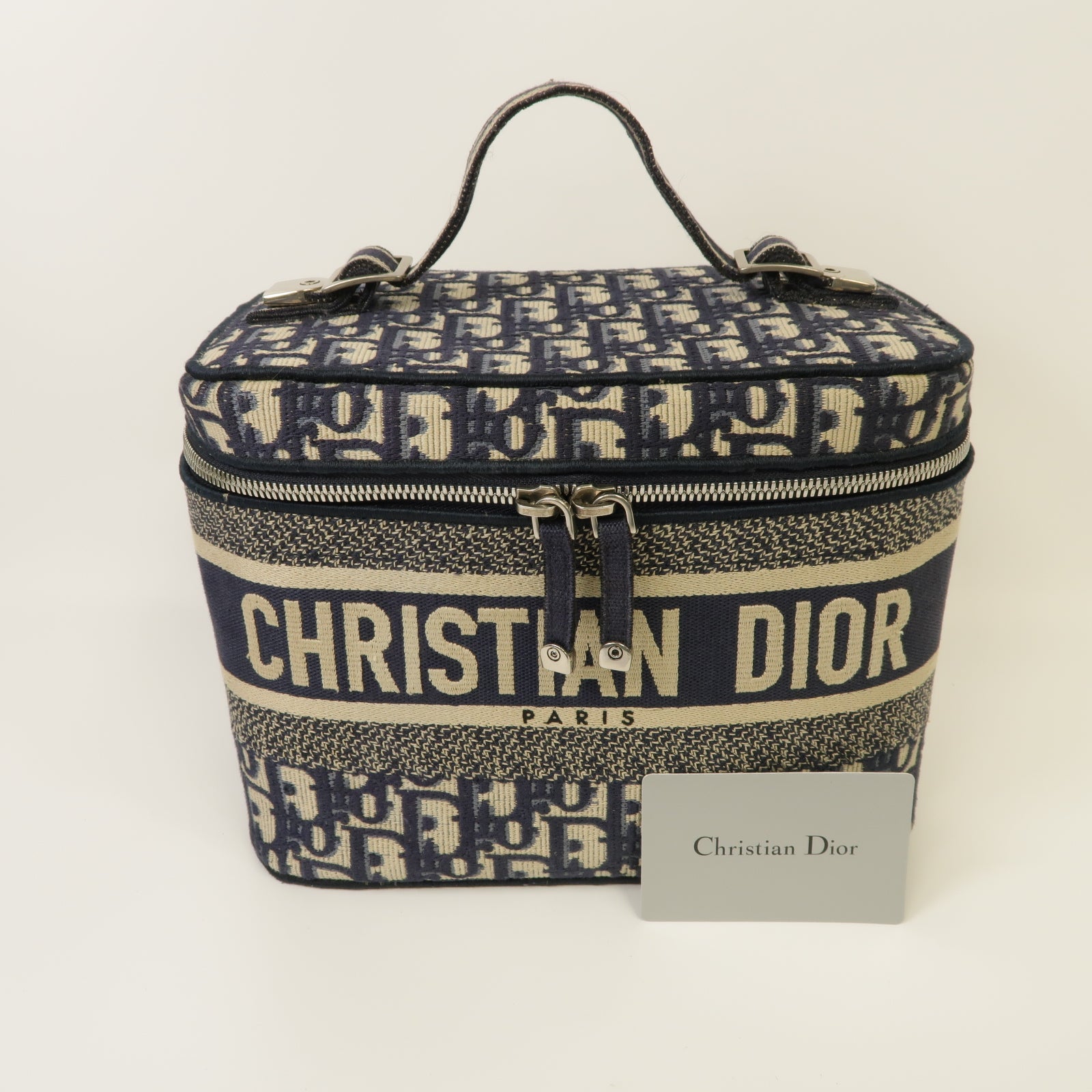 Dior 【激減優惠】帆布Dior Travel Vanity Case金扣手挽袋深藍色/白色