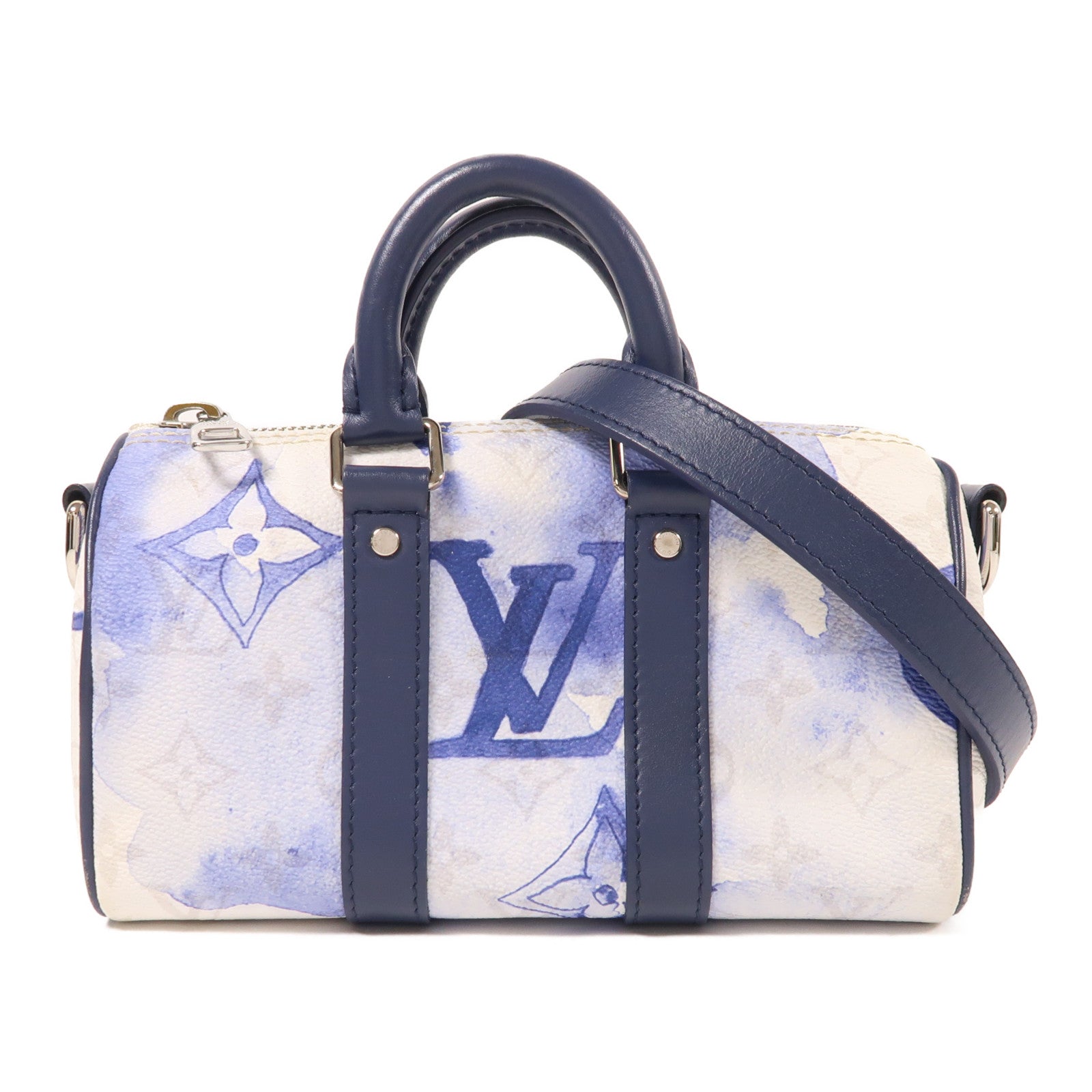 LOUIS VUITTON Watercolor Monogram Keepall XS銀扣手挽肩背兩用袋白色/藍色