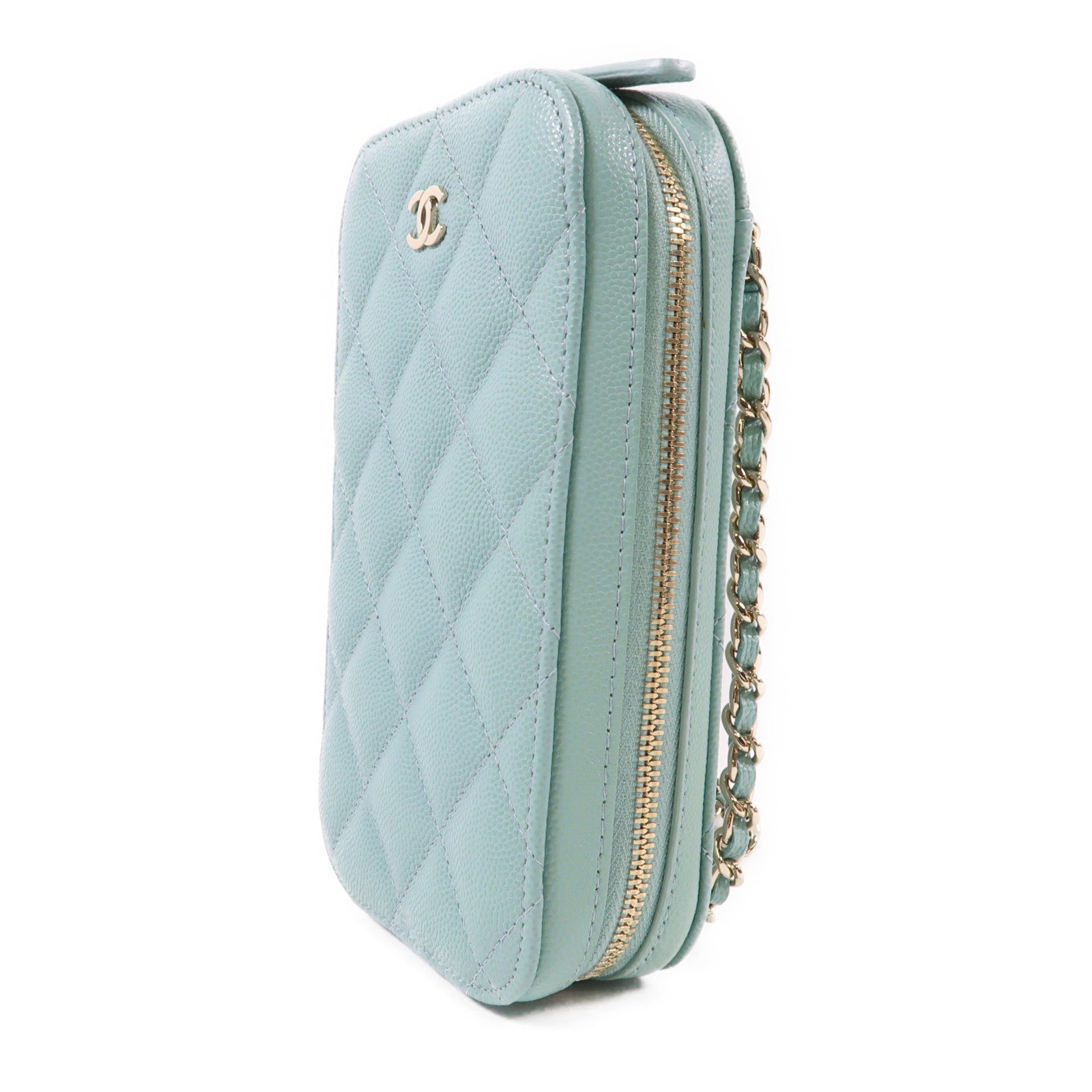 CHANEL 牛皮皮革Phone Bag金扣鏈帶肩背袋綠色