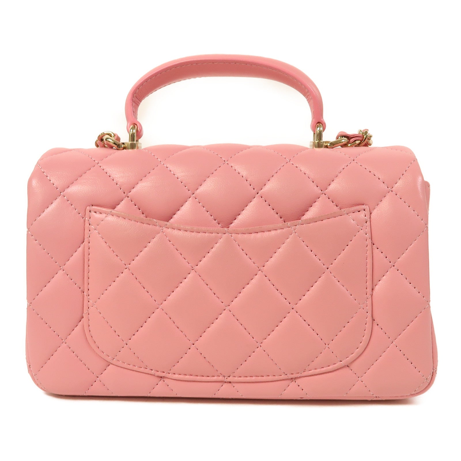 CHANEL 羊皮皮革Mini Flap Bag With Top Handle金扣手挽肩背兩用袋粉紅色