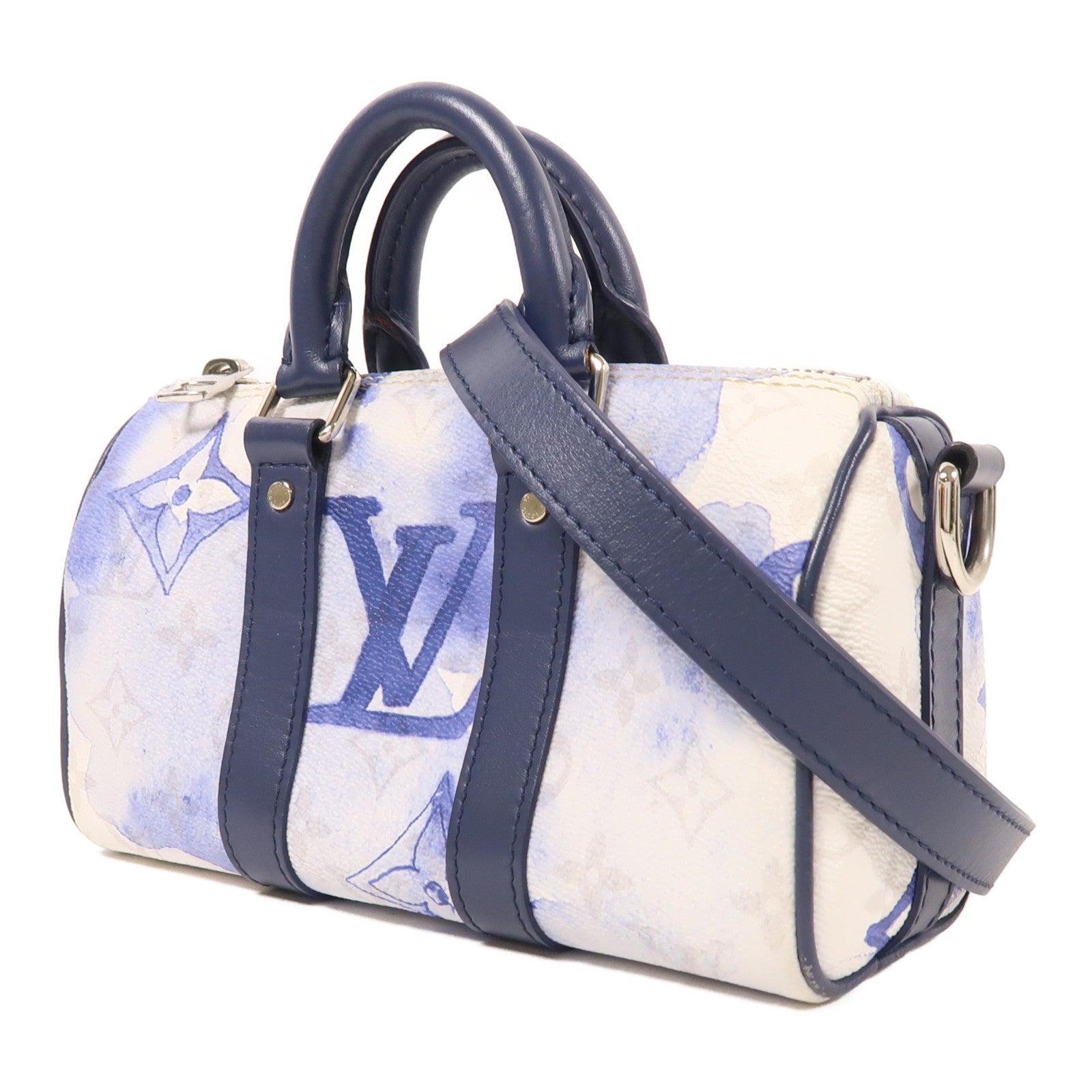 LOUIS VUITTON Watercolor Monogram Keepall XS銀扣手挽肩背兩用袋白色/藍色