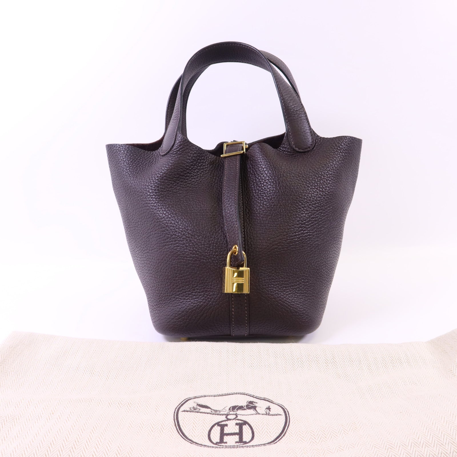 HERMES Clemence皮革Picotin PM金扣手挽袋