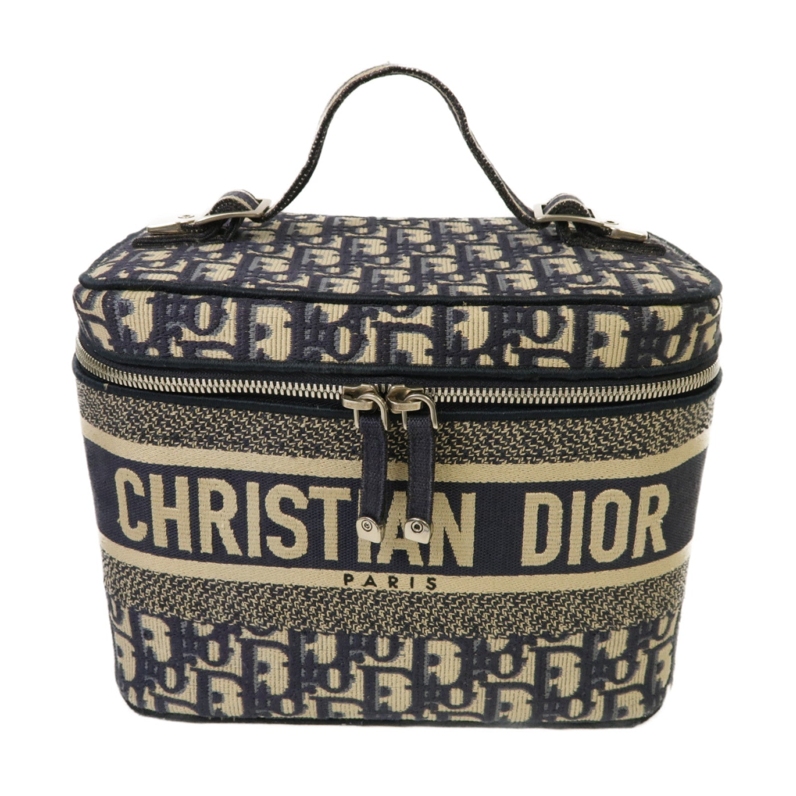 Dior 【激減優惠】帆布Dior Travel Vanity Case金扣手挽袋深藍色/白色