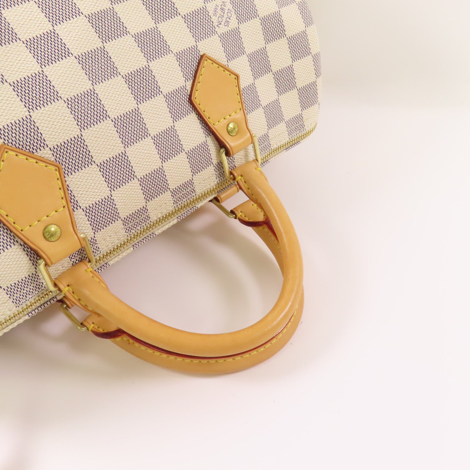 LOUIS VUITTON Damier Azur Speedy 30金扣手挽袋白色
