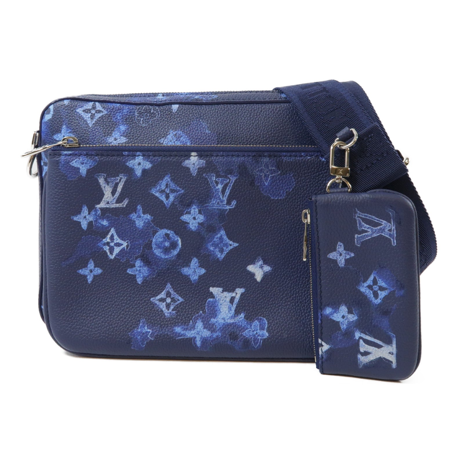 LOUIS VUITTON Watercolor Monogram Trio Messenger銀扣肩背袋深藍色