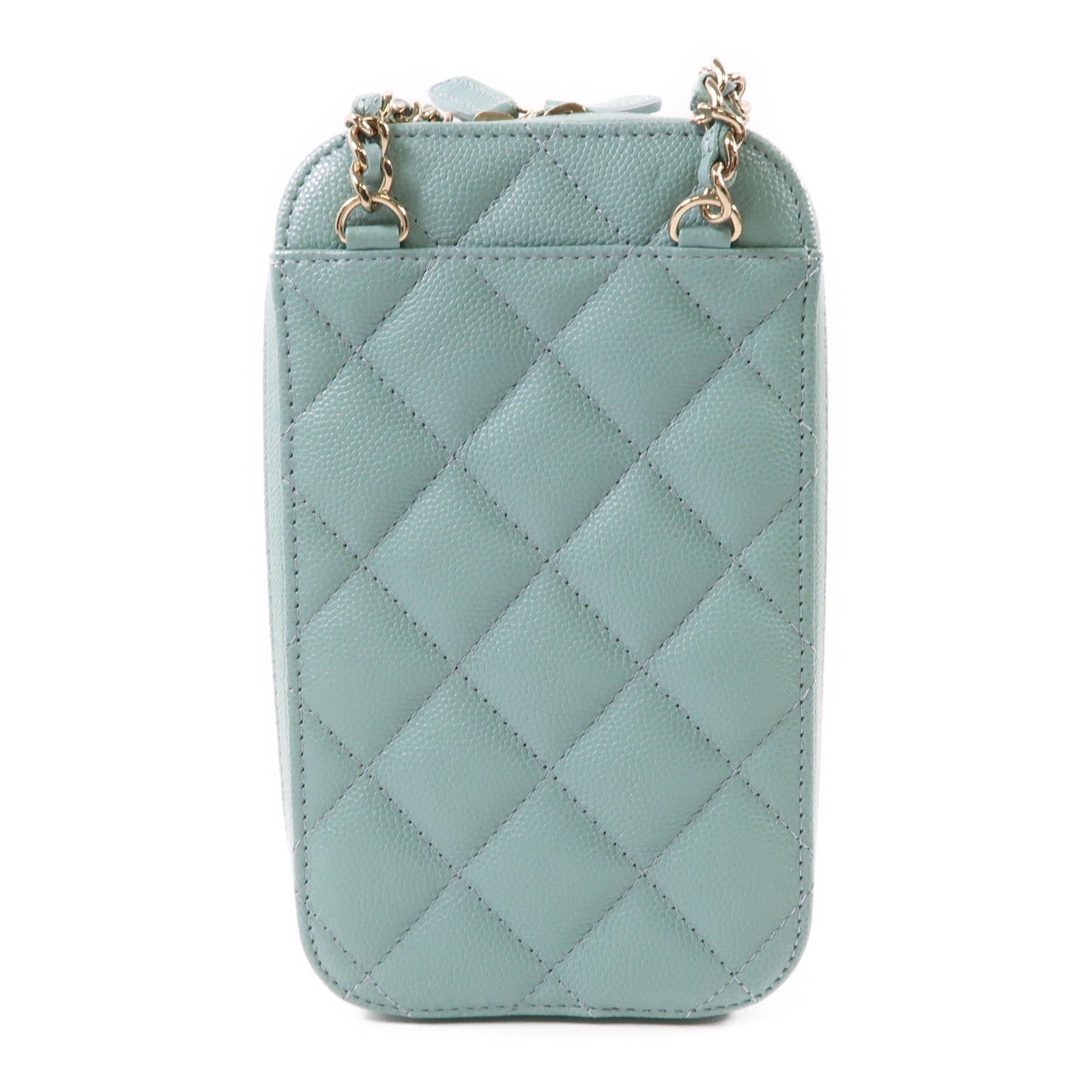 CHANEL CC GHW Phone Bag Shoulder Bag Calfskin Leather Green