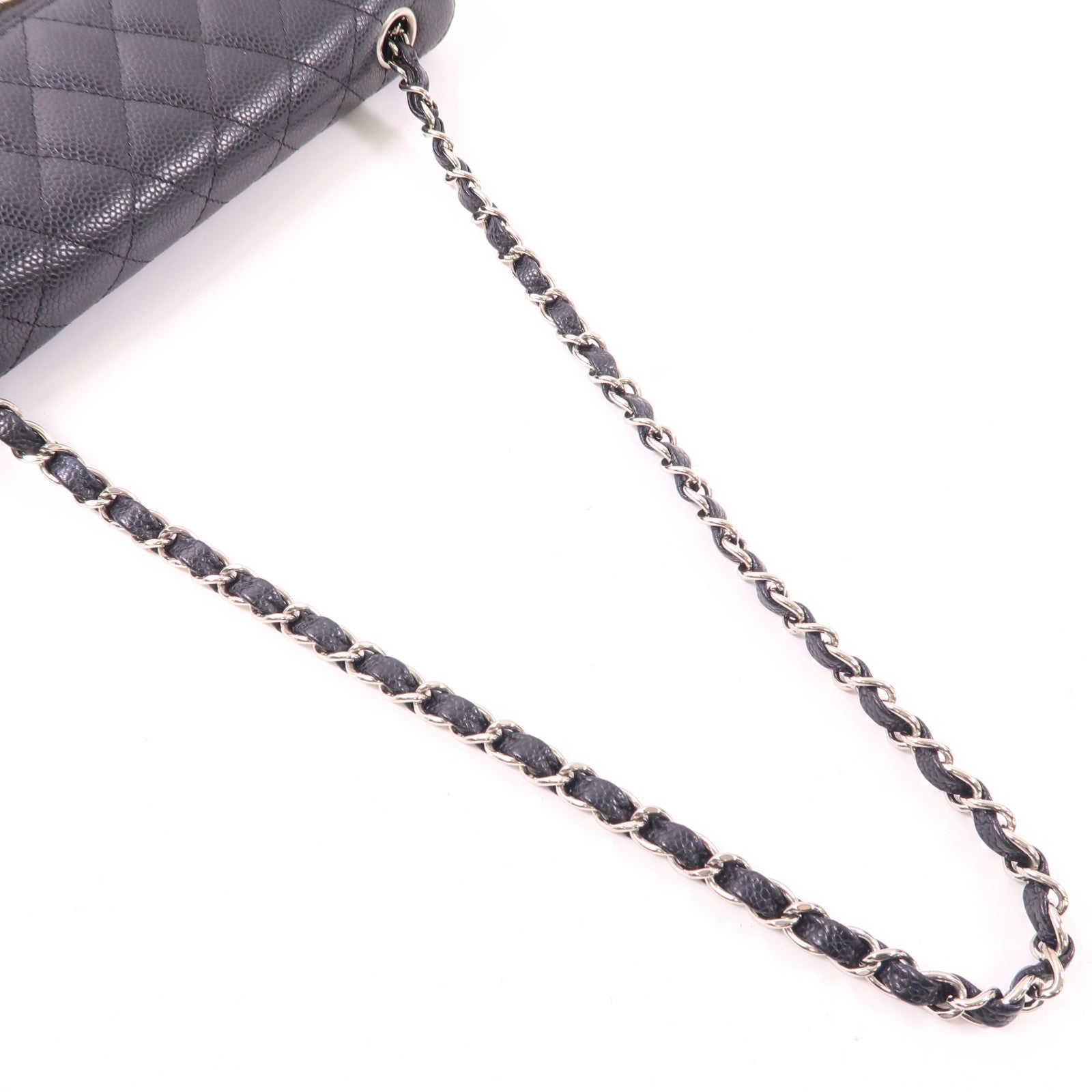 CHANEL 牛皮皮革Chain Shoulder銀扣鏈帶肩背袋