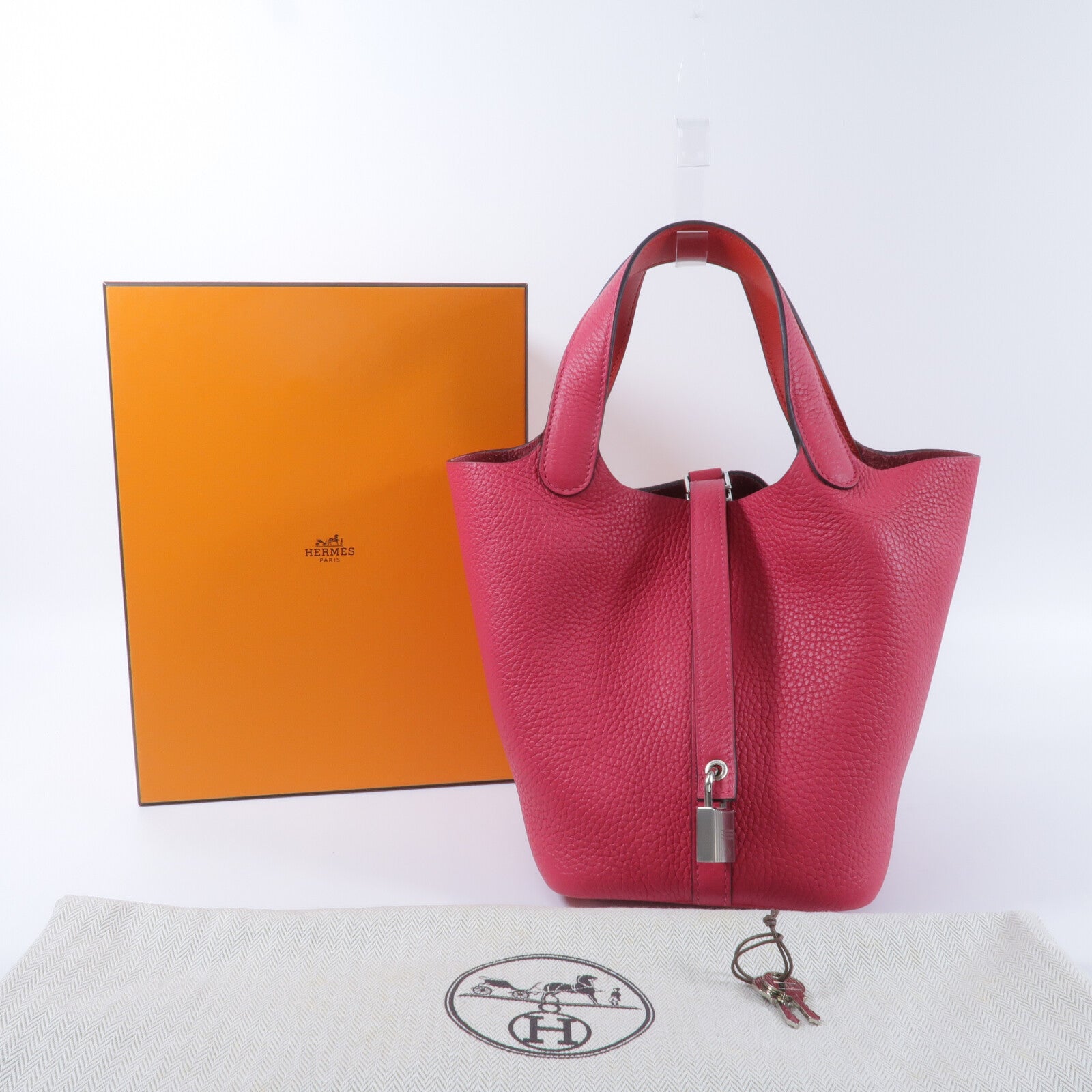 HERMES Clemence皮革Picotin PM手挽袋Rose Mexico