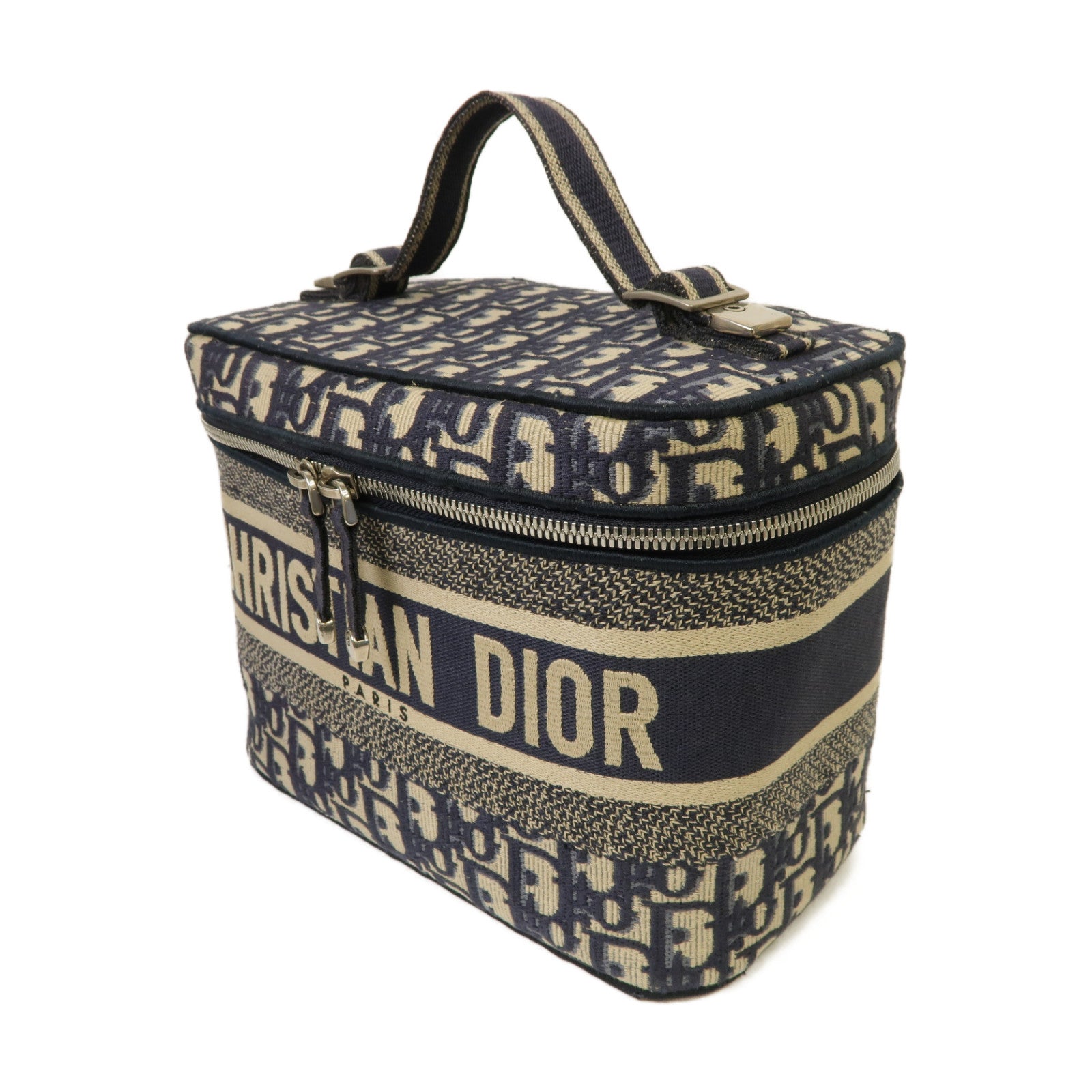 Dior 【激減優惠】帆布Dior Travel Vanity Case金扣手挽袋深藍色/白色