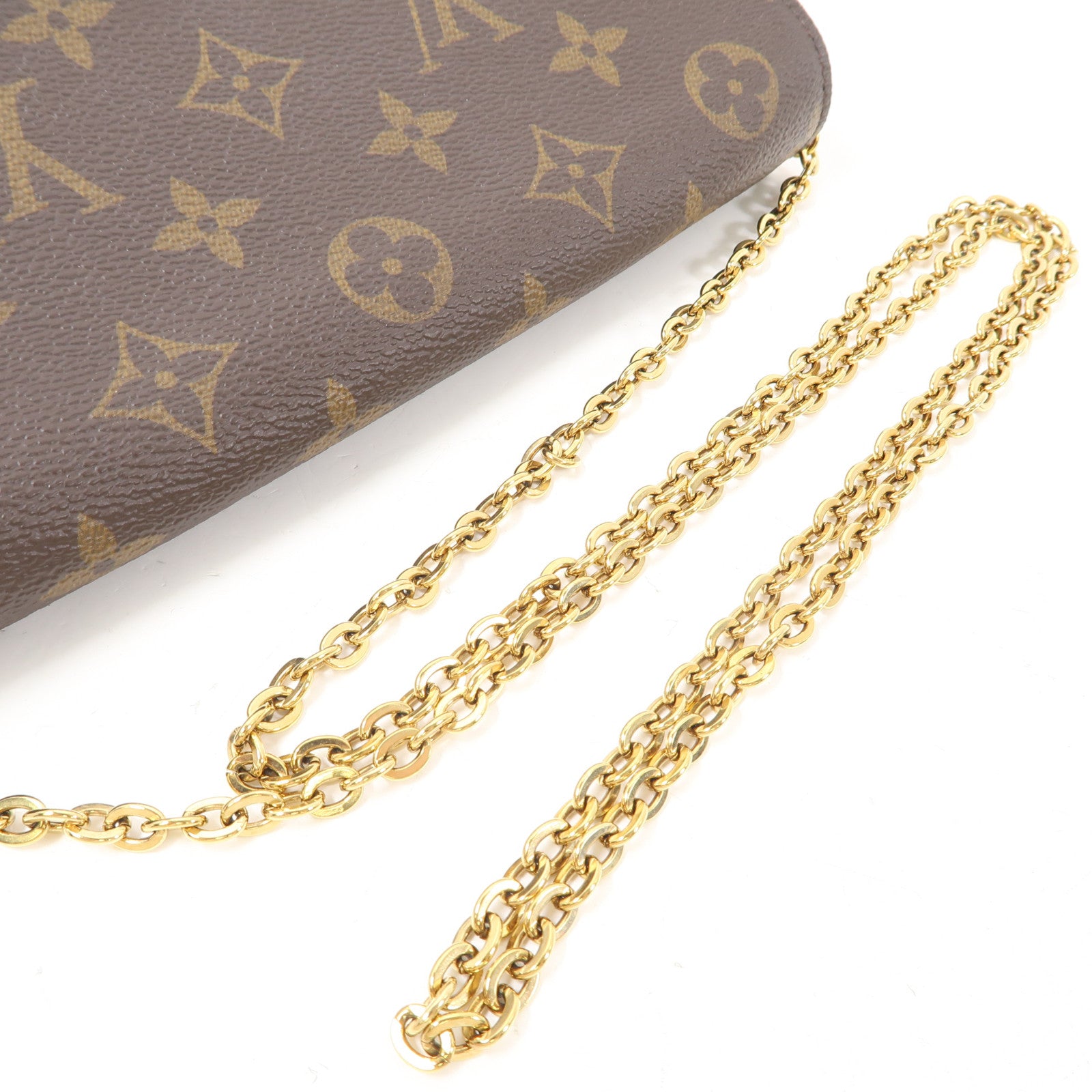 LOUIS VUITTON Monogram Pochette Felicie金扣鏈帶肩背袋棕色