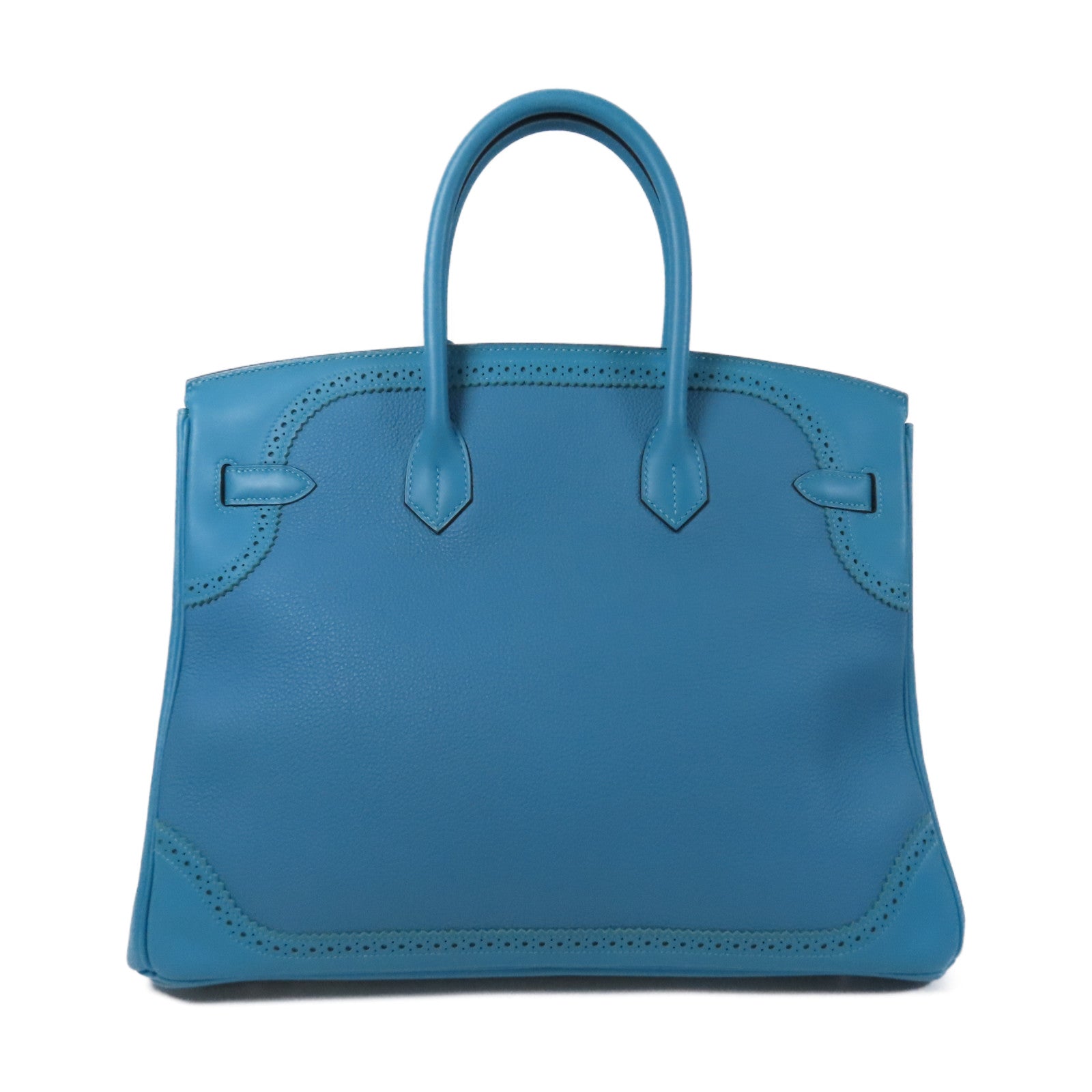 HERMES 【激減優惠】Togo皮革/Swift皮革Ghillies Birkin 35銀扣手挽袋Turquoise土耳其亮藍色