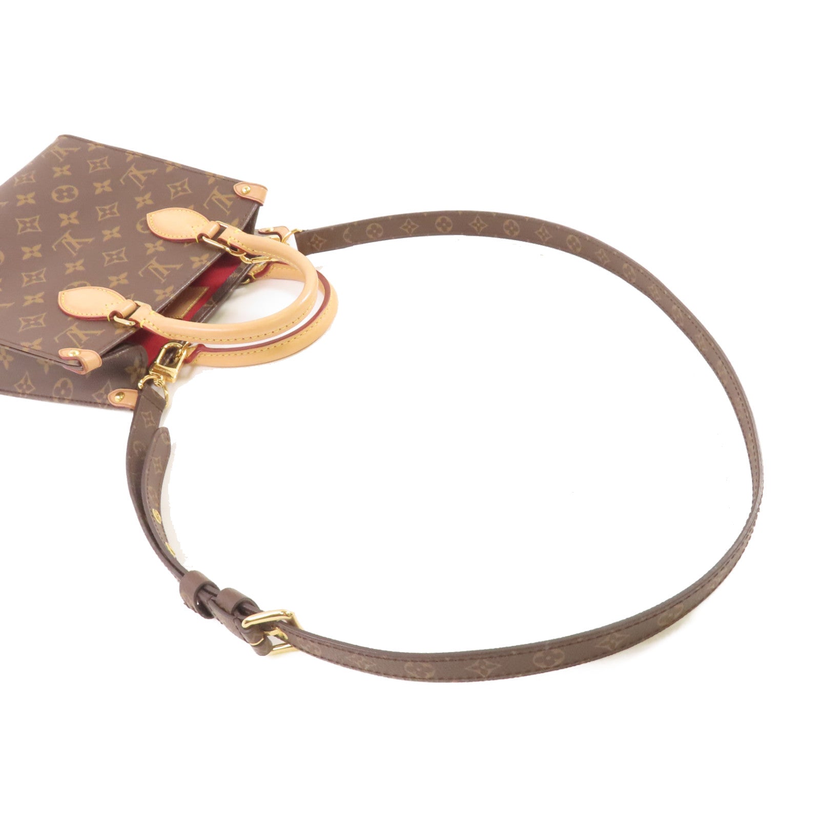 LOUIS VUITTON Monogram Sac Plat BB 2Way Shoulder Bag金扣手挽肩背兩用袋啡色/紅色