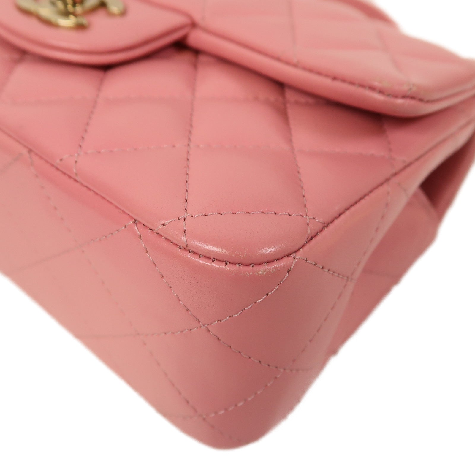CHANEL 羊皮皮革Mini Flap Bag With Top Handle金扣手挽肩背兩用袋粉紅色