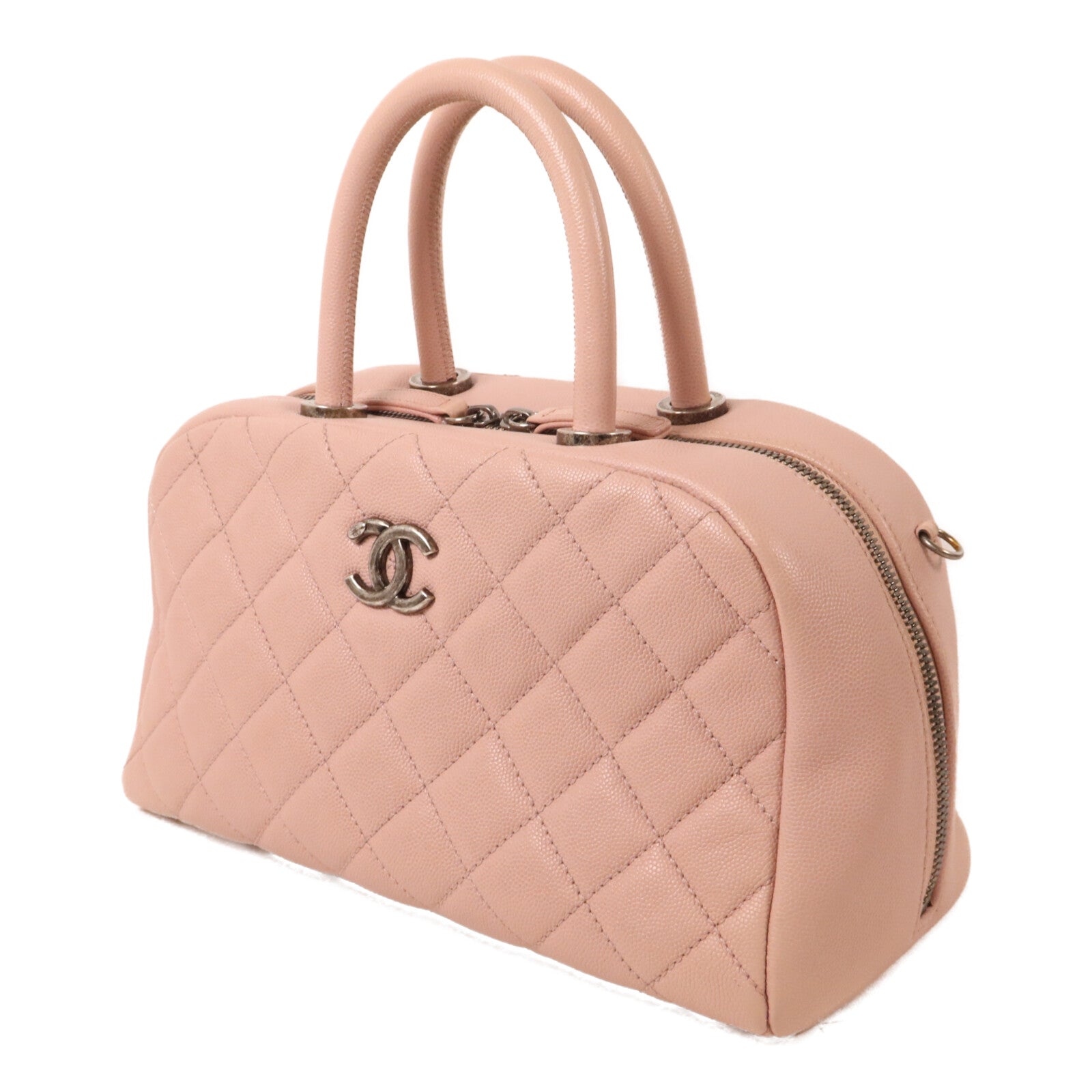 CHANEL 牛皮皮革Bowling Bag鏈帶手挽肩背兩用袋