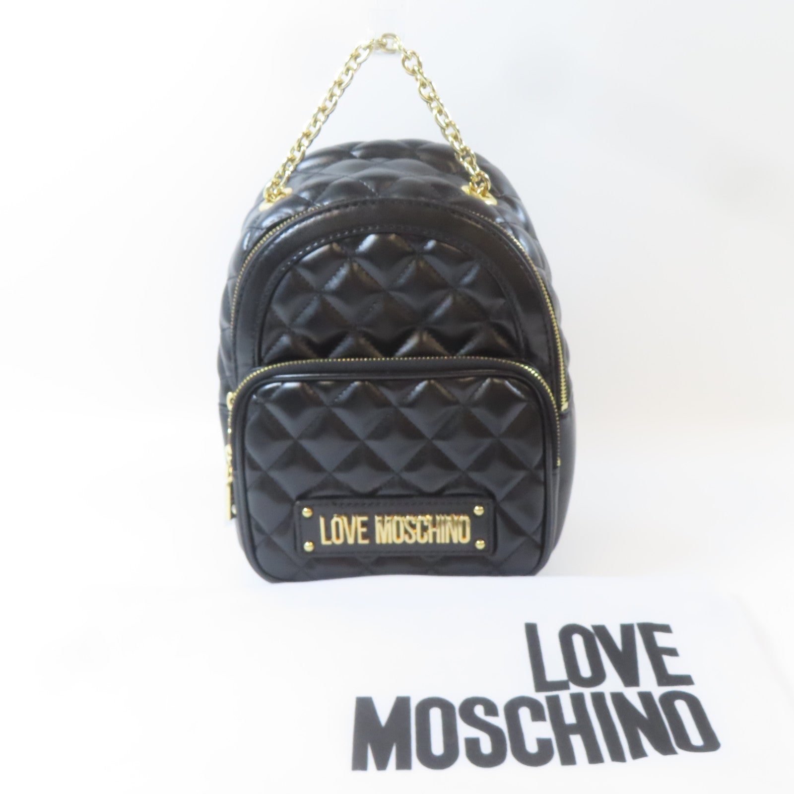 MOSCHINO 菱格塗層帆布Backpack金扣背包黑色