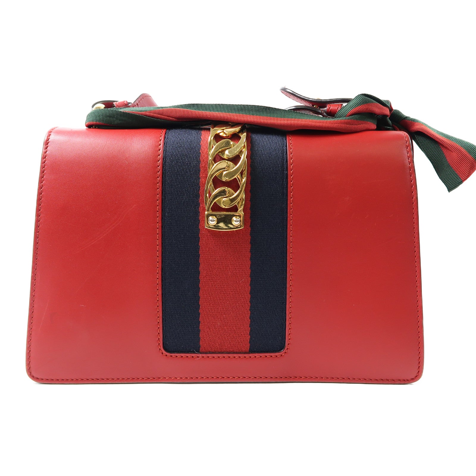 GUCCI 【激減優惠】皮革Sylvie金扣肩背袋紅色
