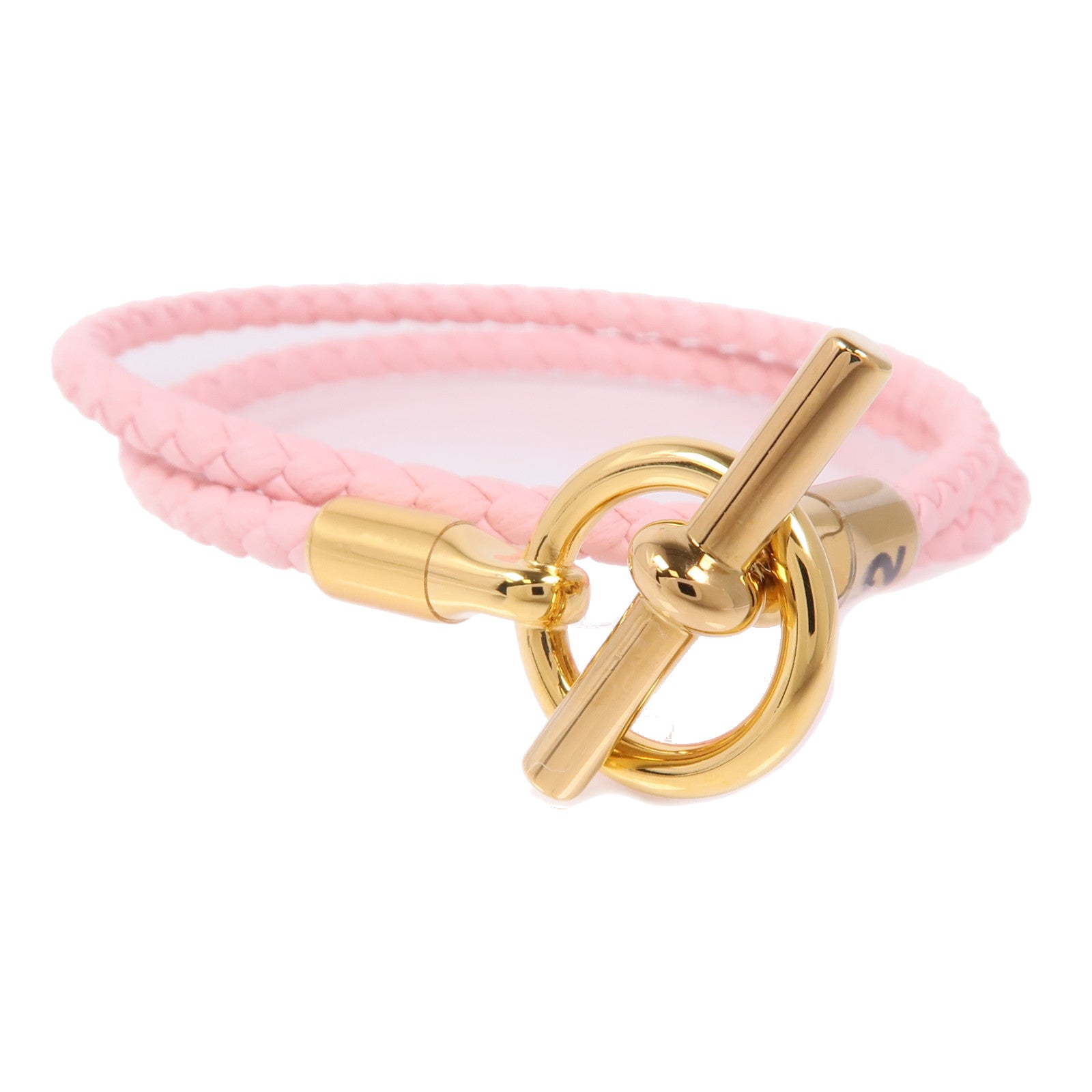 HERMES 皮革Glenan Double Tour金扣手鐲Rose Sakura