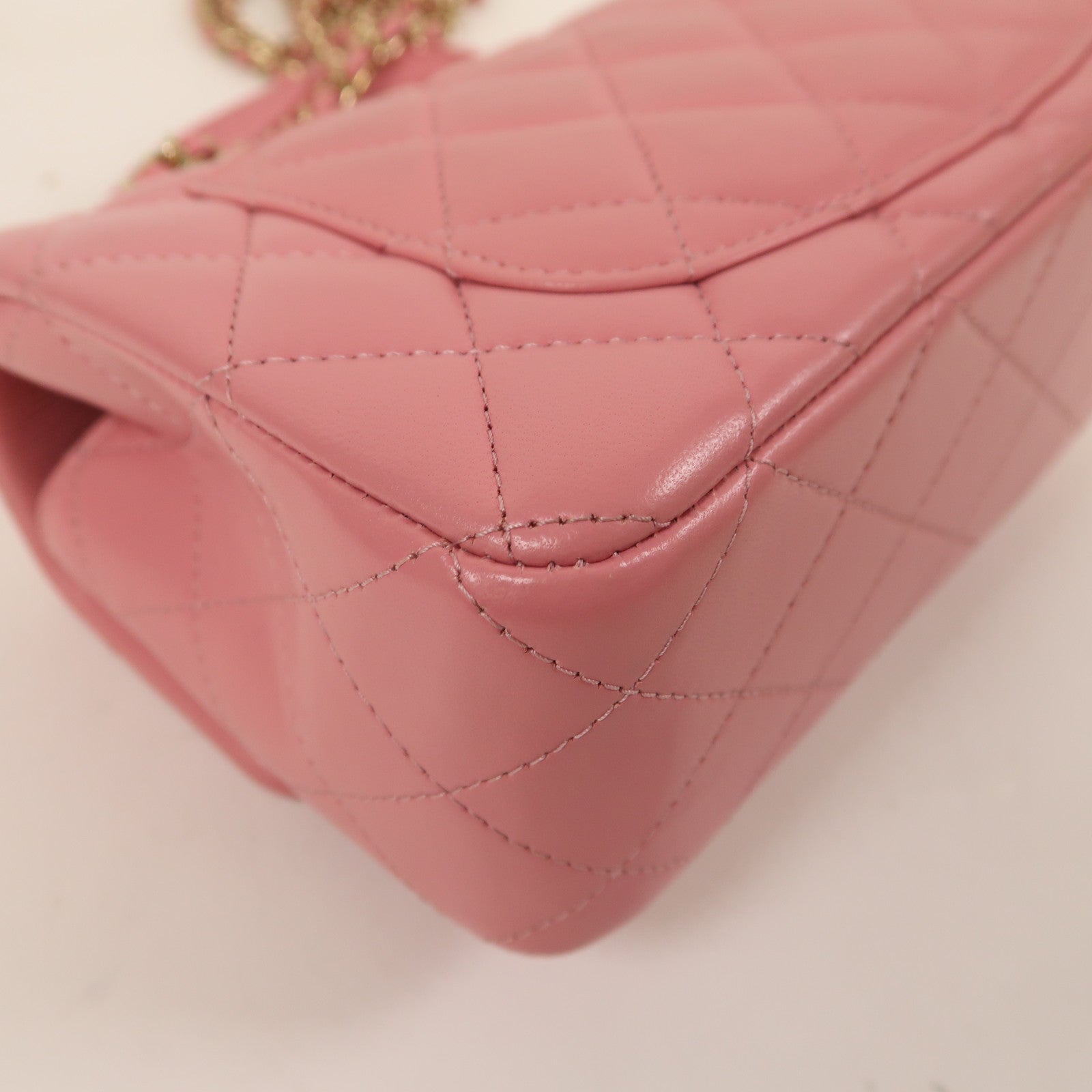 CHANEL 羊皮皮革Mini Flap Bag With Top Handle金扣手挽肩背兩用袋粉紅色