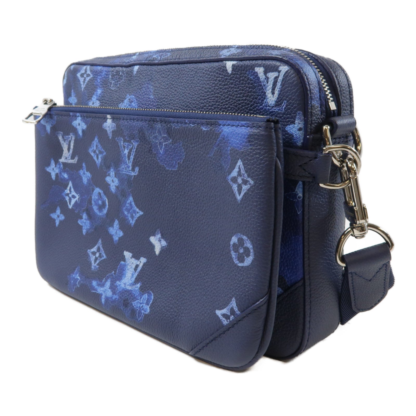 LOUIS VUITTON Watercolor Monogram Trio Messenger銀扣肩背袋深藍色