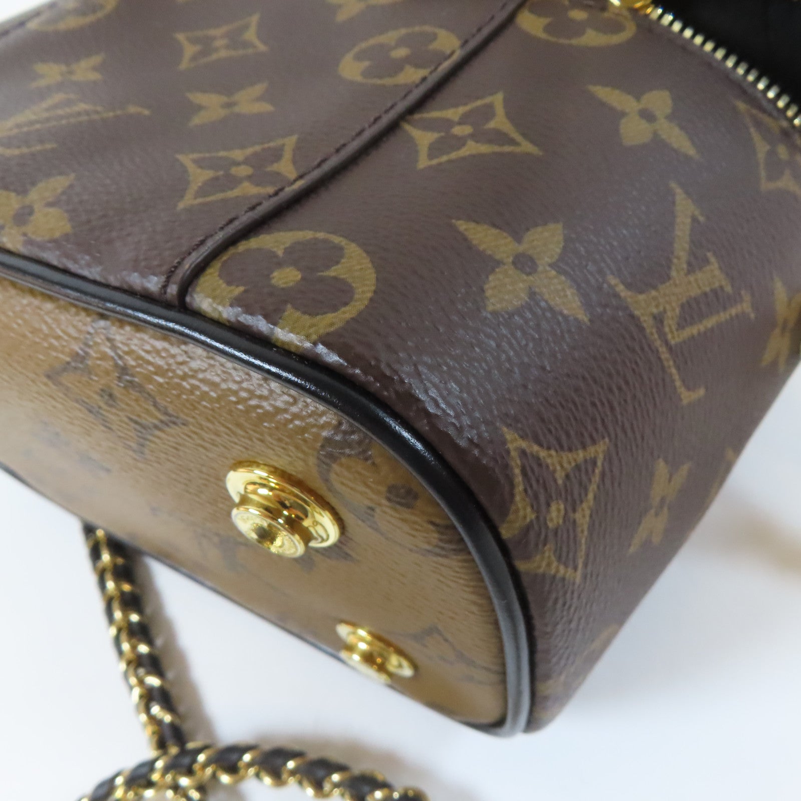 LOUIS VUITTON Monogram Vanity PM金扣鏈帶手挽肩背兩用袋啡色