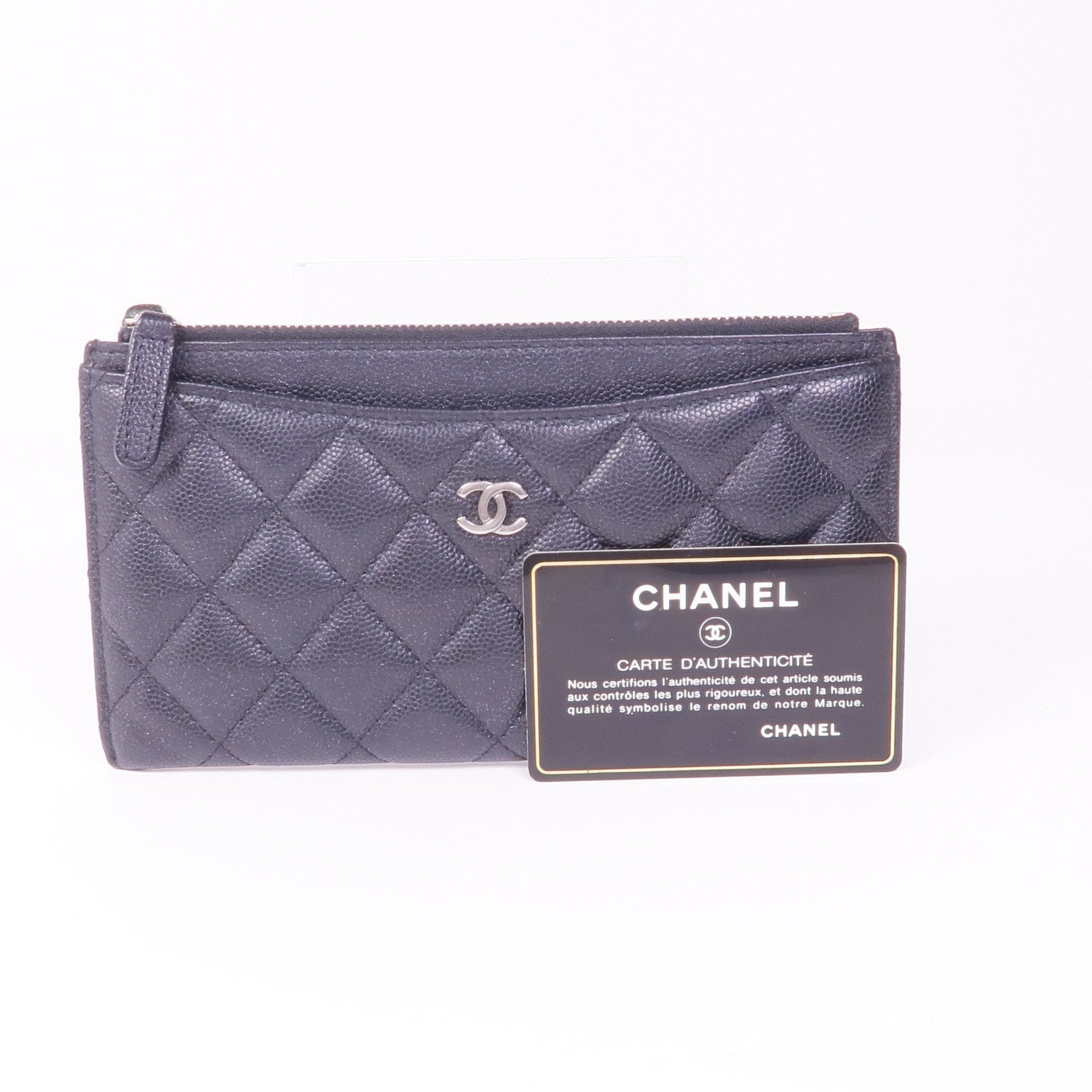 CHANEL 牛皮皮革Zipped Wallet銀扣長錢包