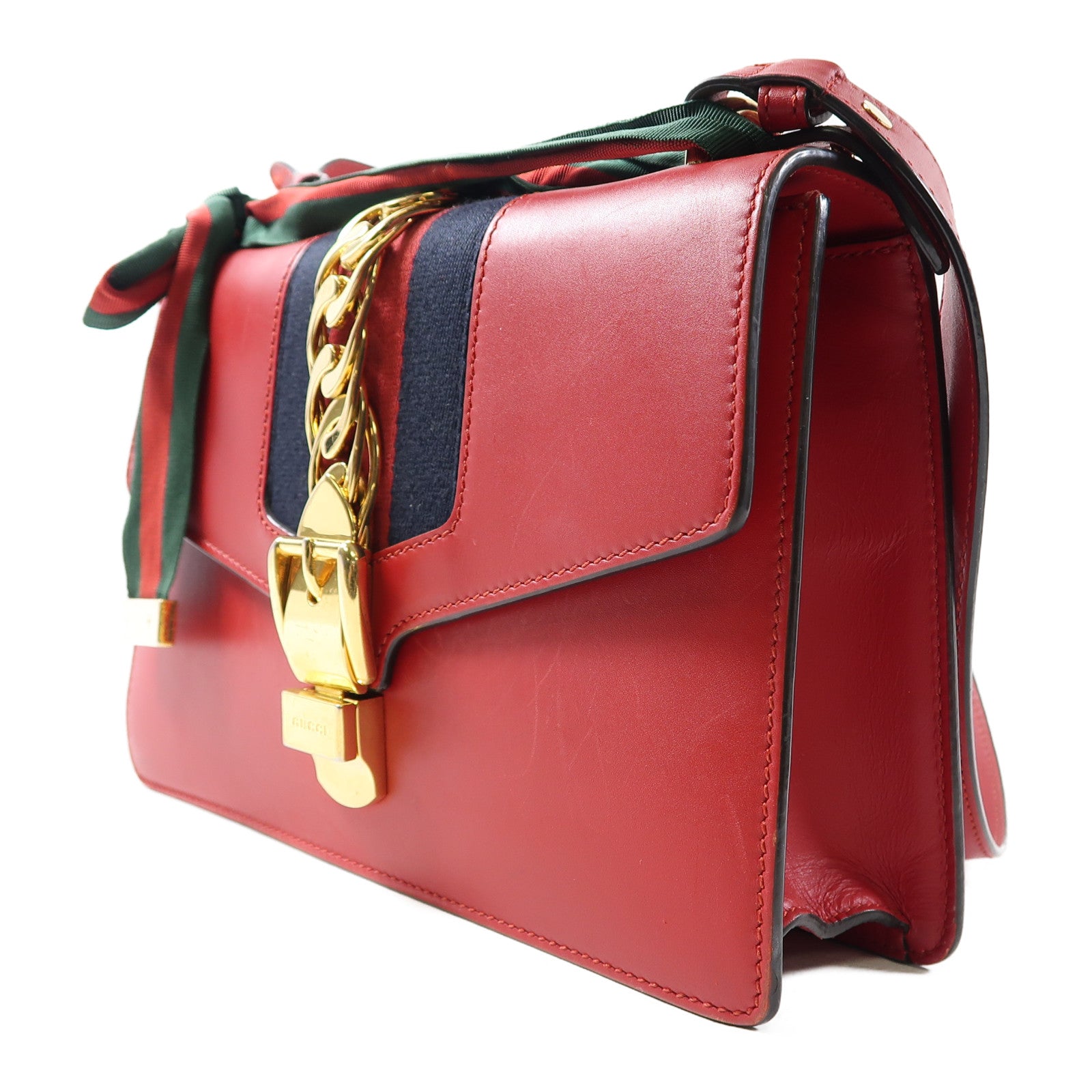 GUCCI 【激減優惠】皮革Sylvie金扣肩背袋紅色