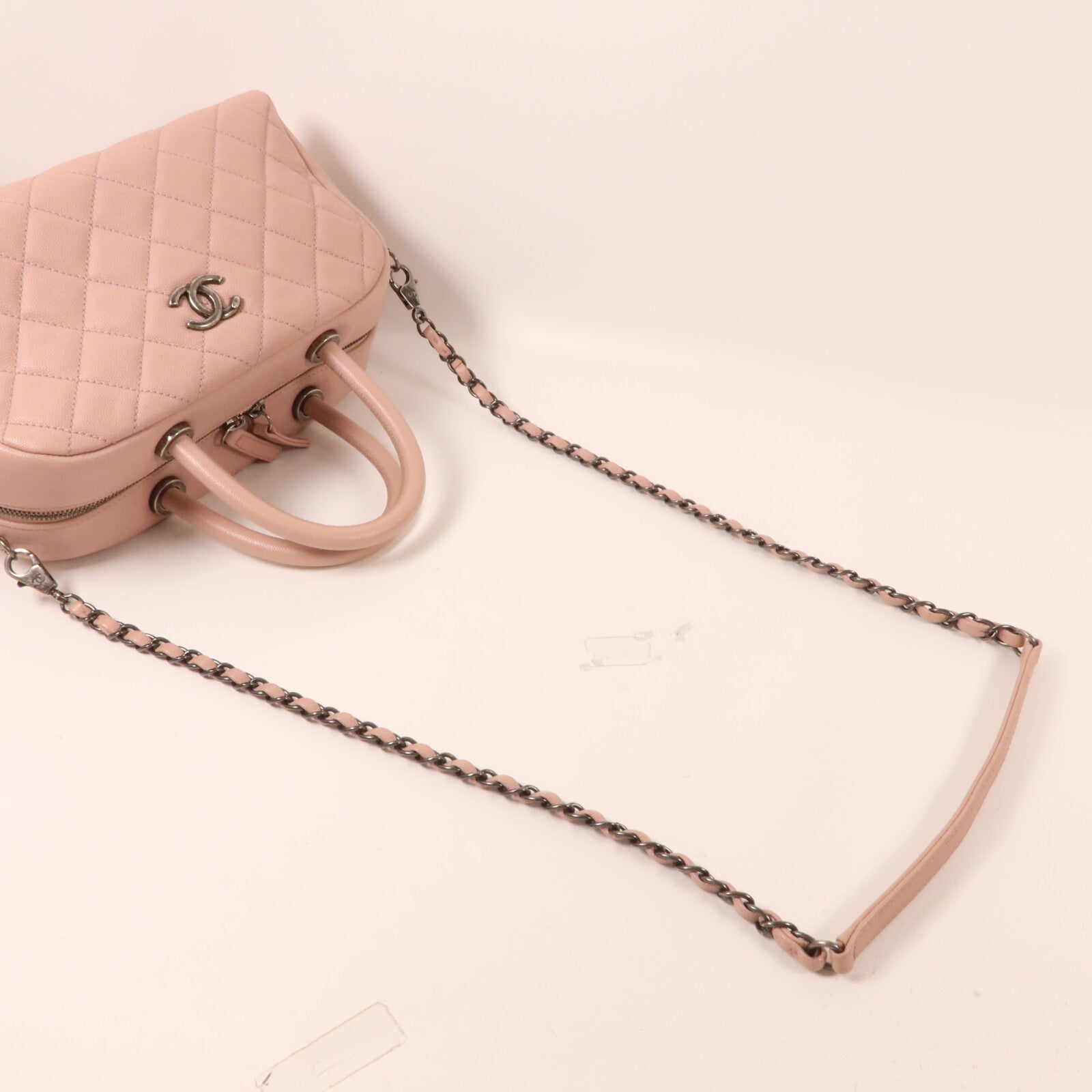 CHANEL 牛皮皮革Bowling Bag鏈帶手挽肩背兩用袋