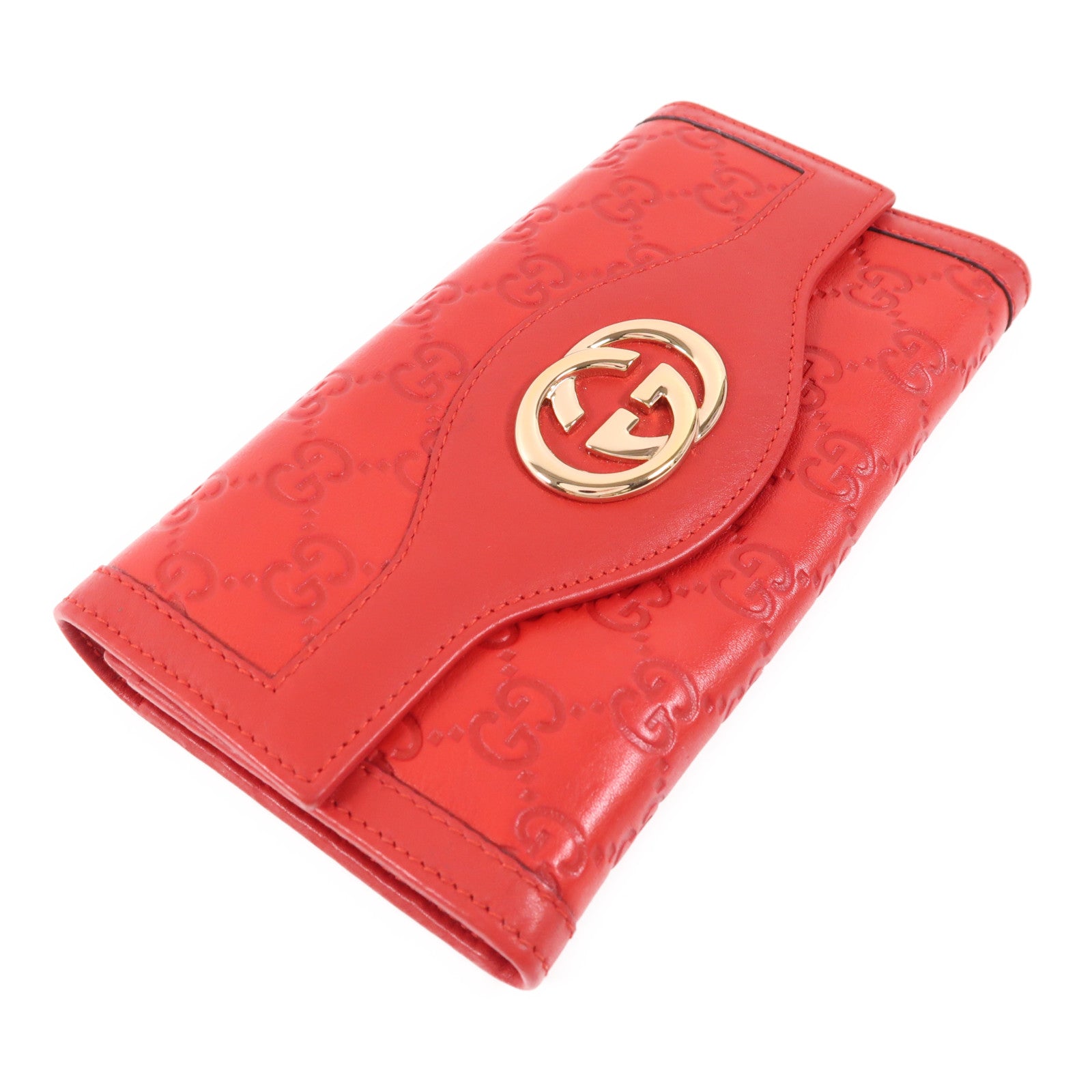 GUCCI GG GHW Long Wallet 282434 Calfskin Leather Red