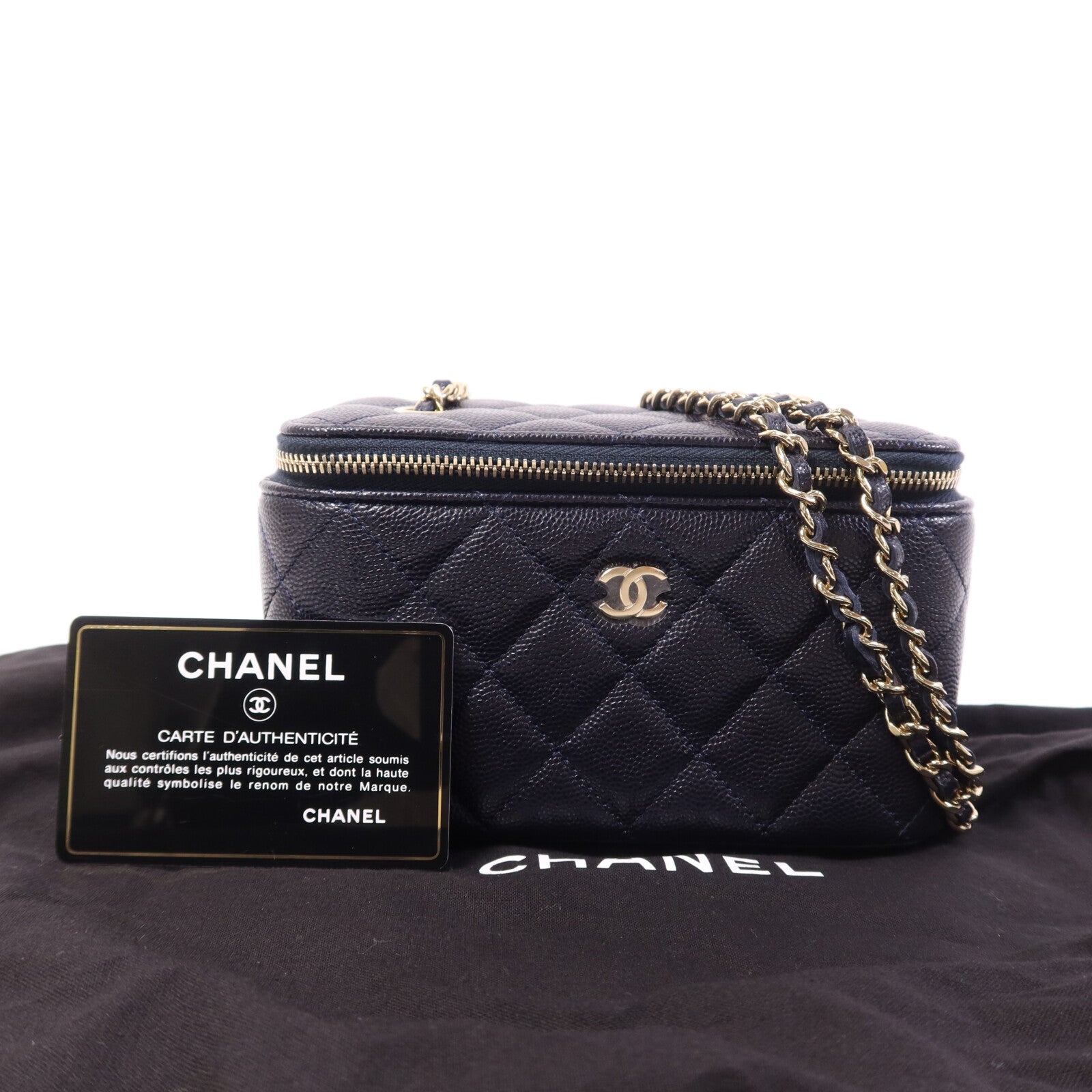 CHANEL 牛皮皮革Vanity Case金扣鏈帶肩背袋