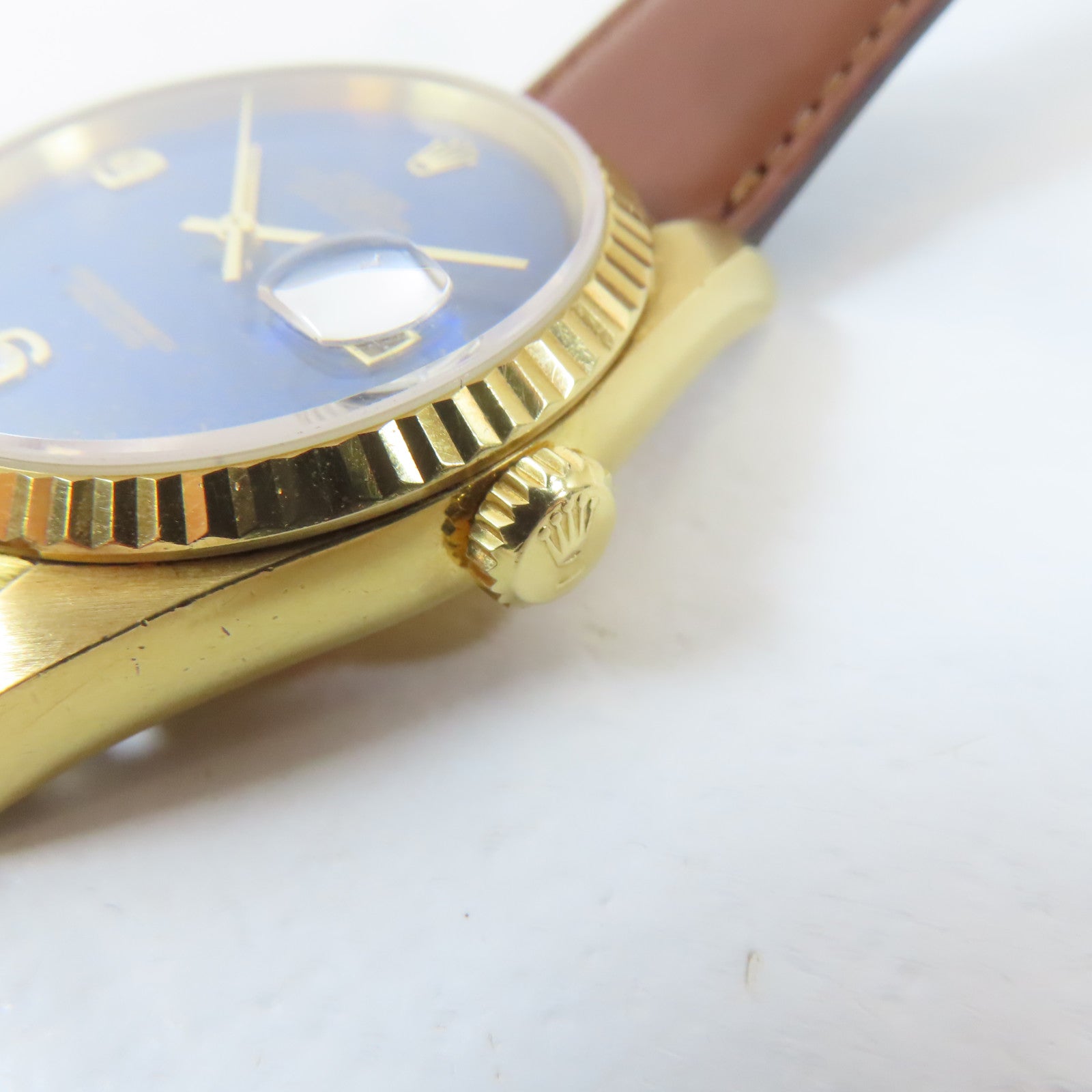 ROLEX Datejust18K黃金/皮革手錶自動機芯藍色#19cm