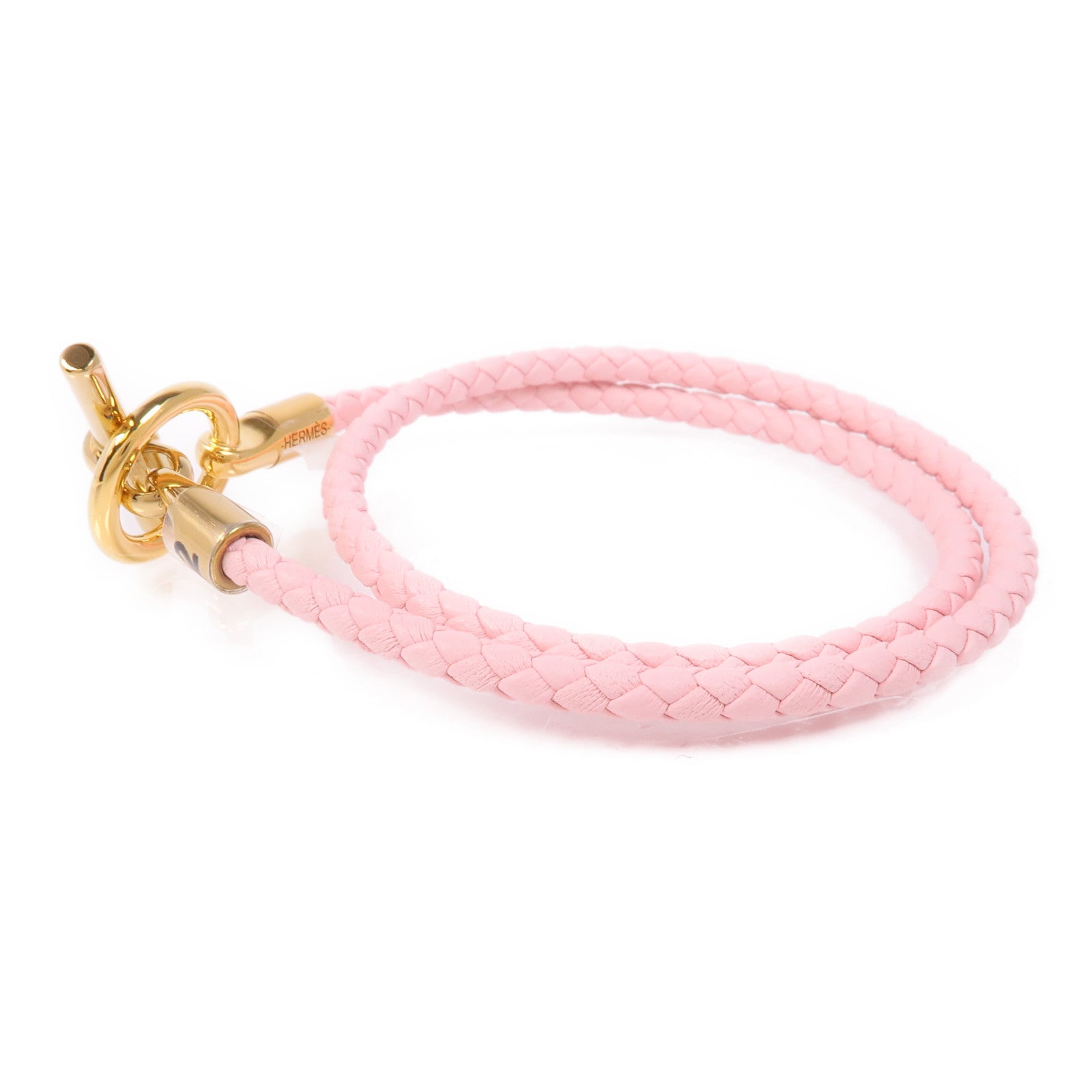 HERMES 皮革Glenan Double Tour金扣手鐲Rose Sakura