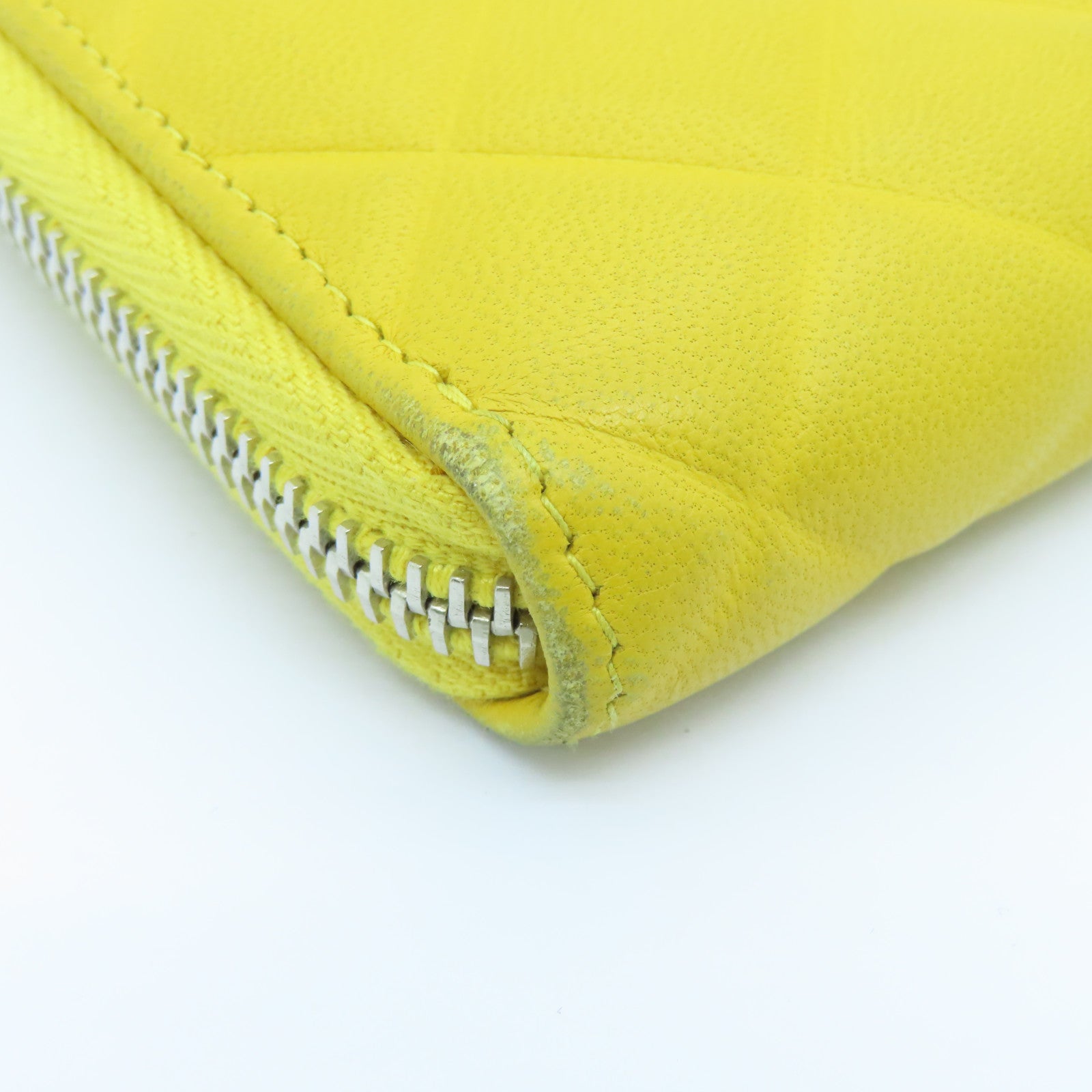 CHANEL 菱格牛皮皮革Zipped Long Wallet银扣长钱包黄色