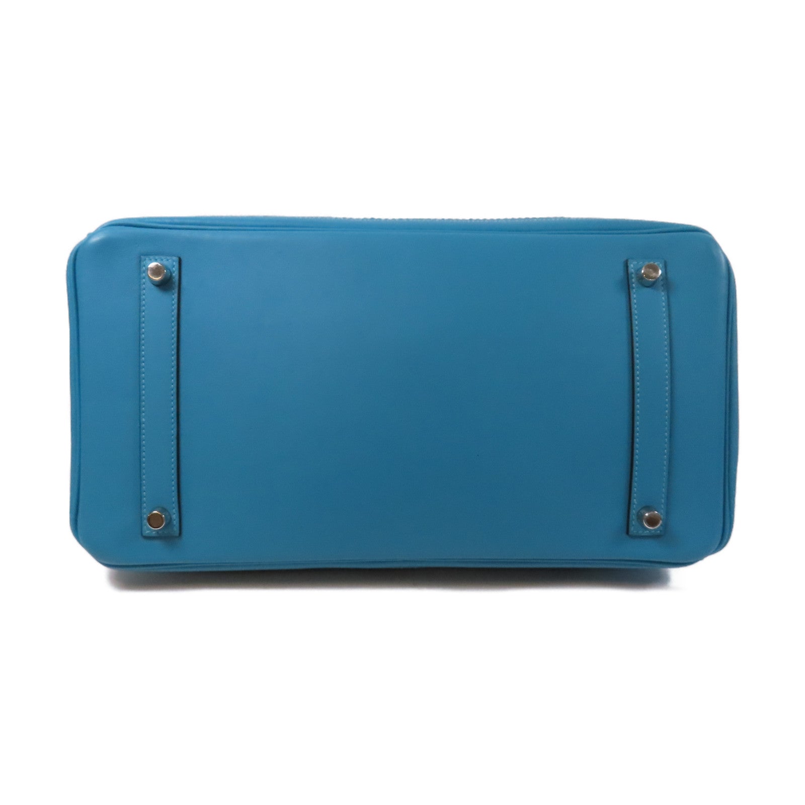 HERMES 【激減優惠】Togo皮革/Swift皮革Ghillies Birkin 35銀扣手挽袋Turquoise土耳其亮藍色