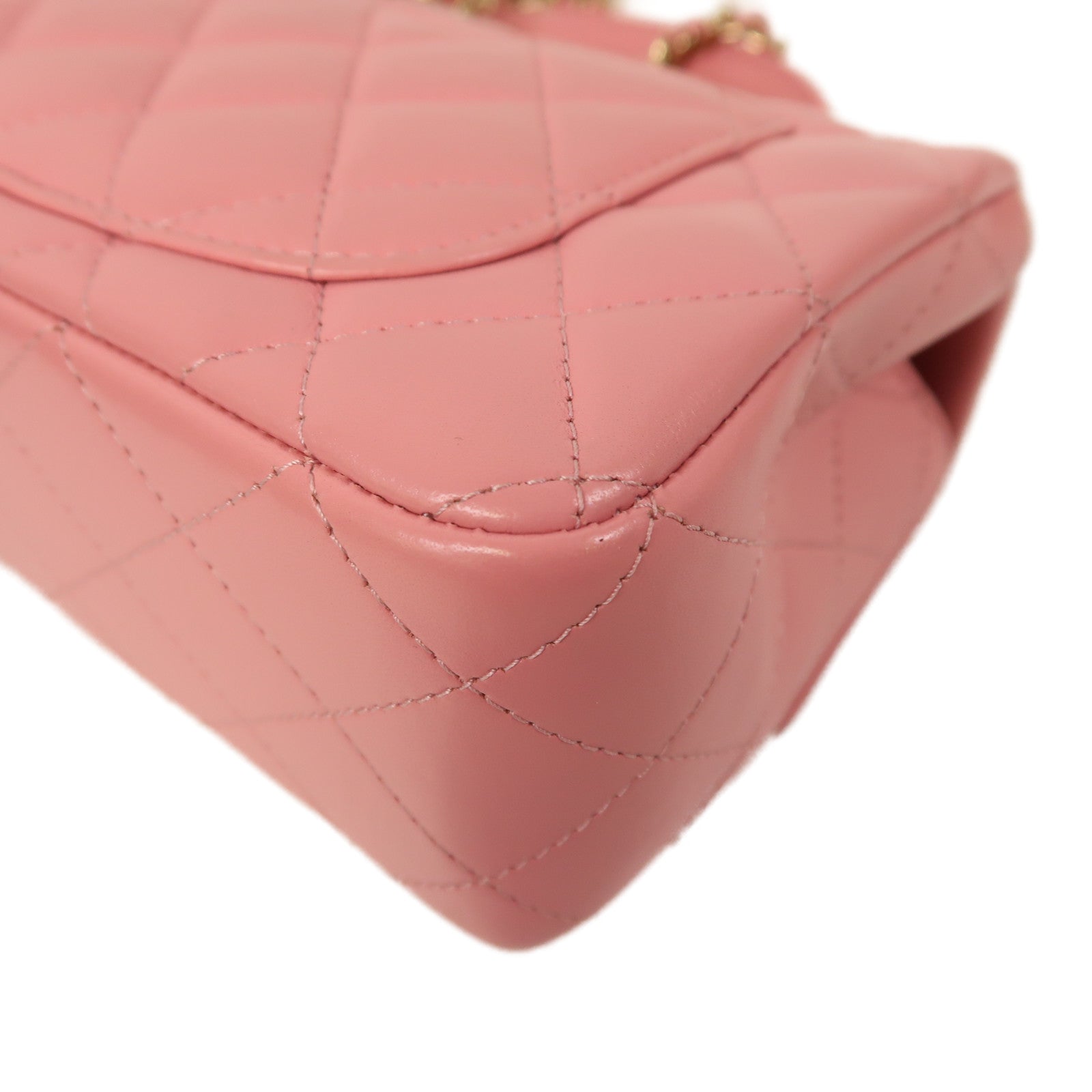 CHANEL 羊皮皮革Mini Flap Bag With Top Handle金扣手挽肩背兩用袋粉紅色