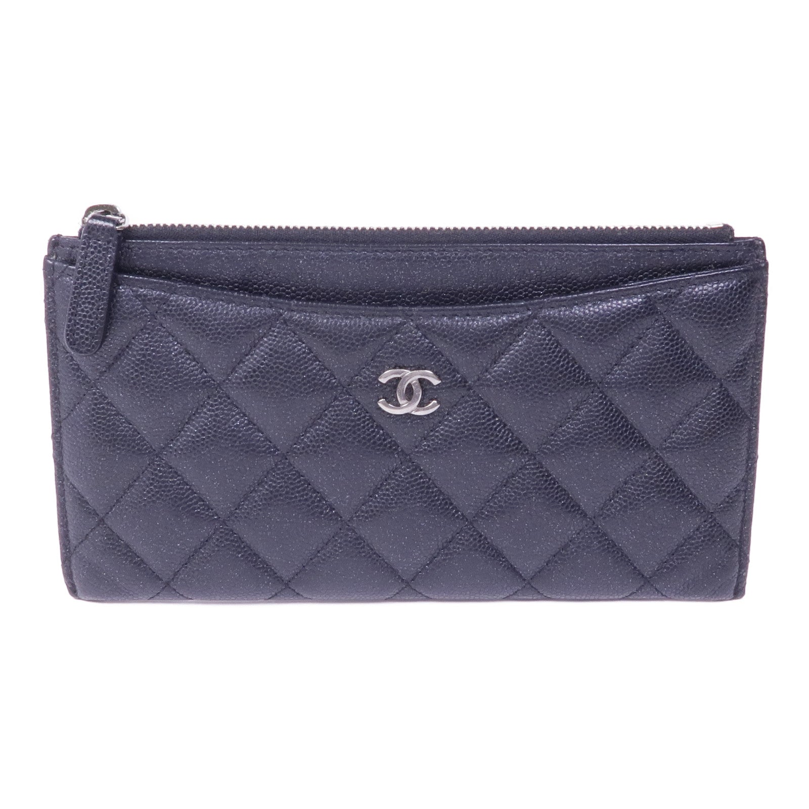CHANEL 牛皮皮革Zipped Wallet銀扣長錢包